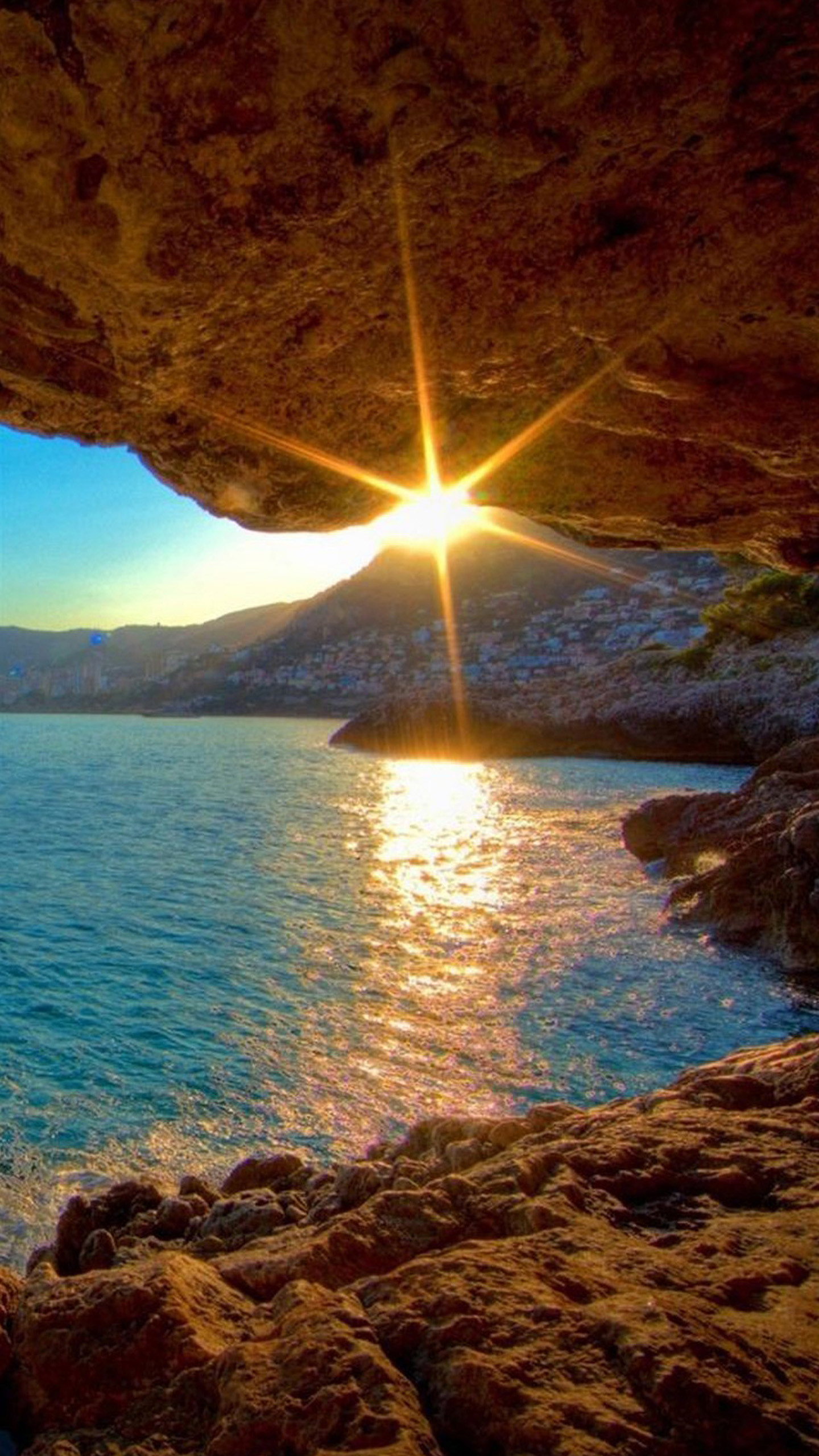 Grotta, Mare, Sole, Scogli, sfondo schermata di blocco Samsung S25