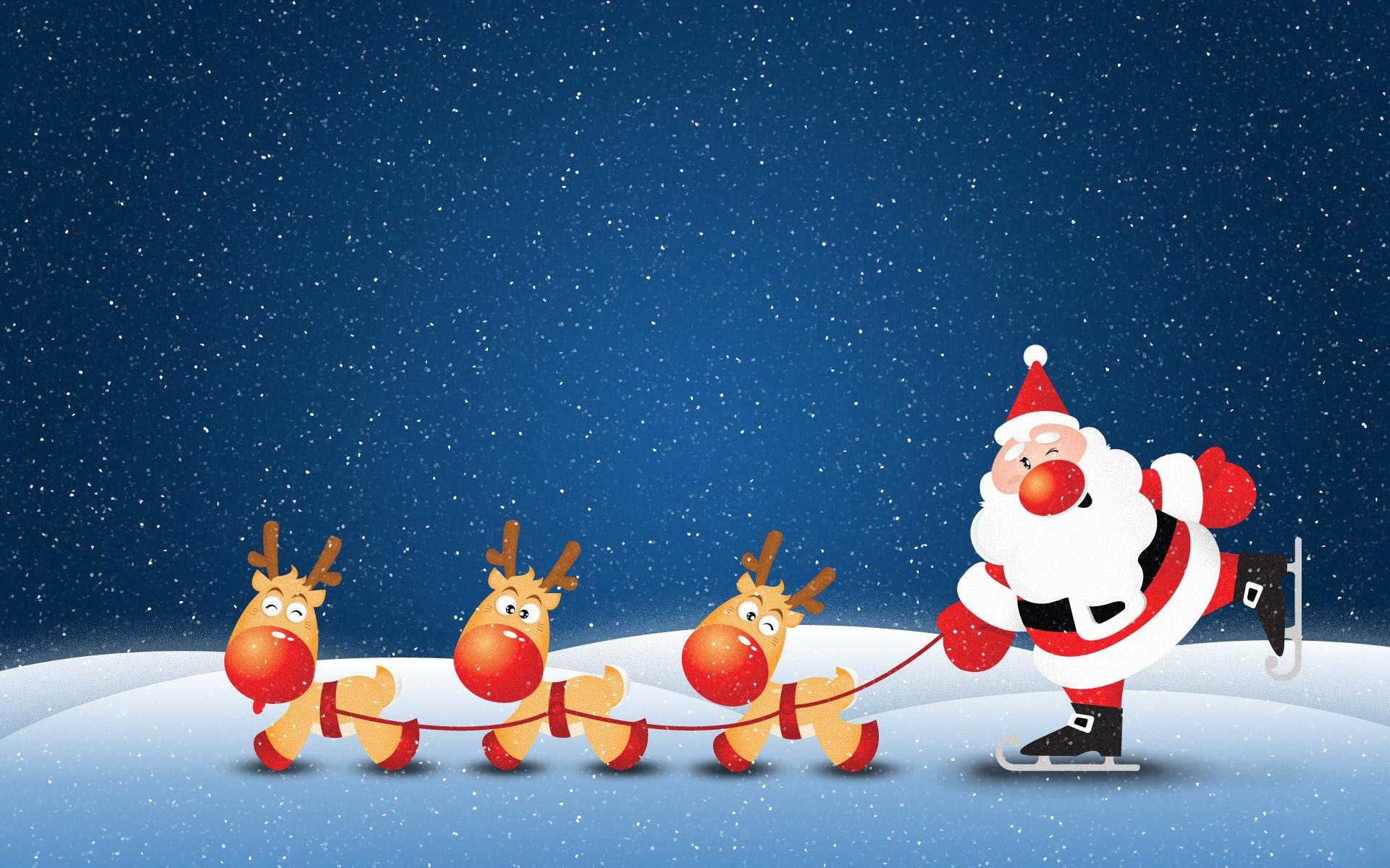 Babbo Natale, Renne, Pattinaggio, Natale, Cartone, Neve, 1920x1200, wallpaper desktop
