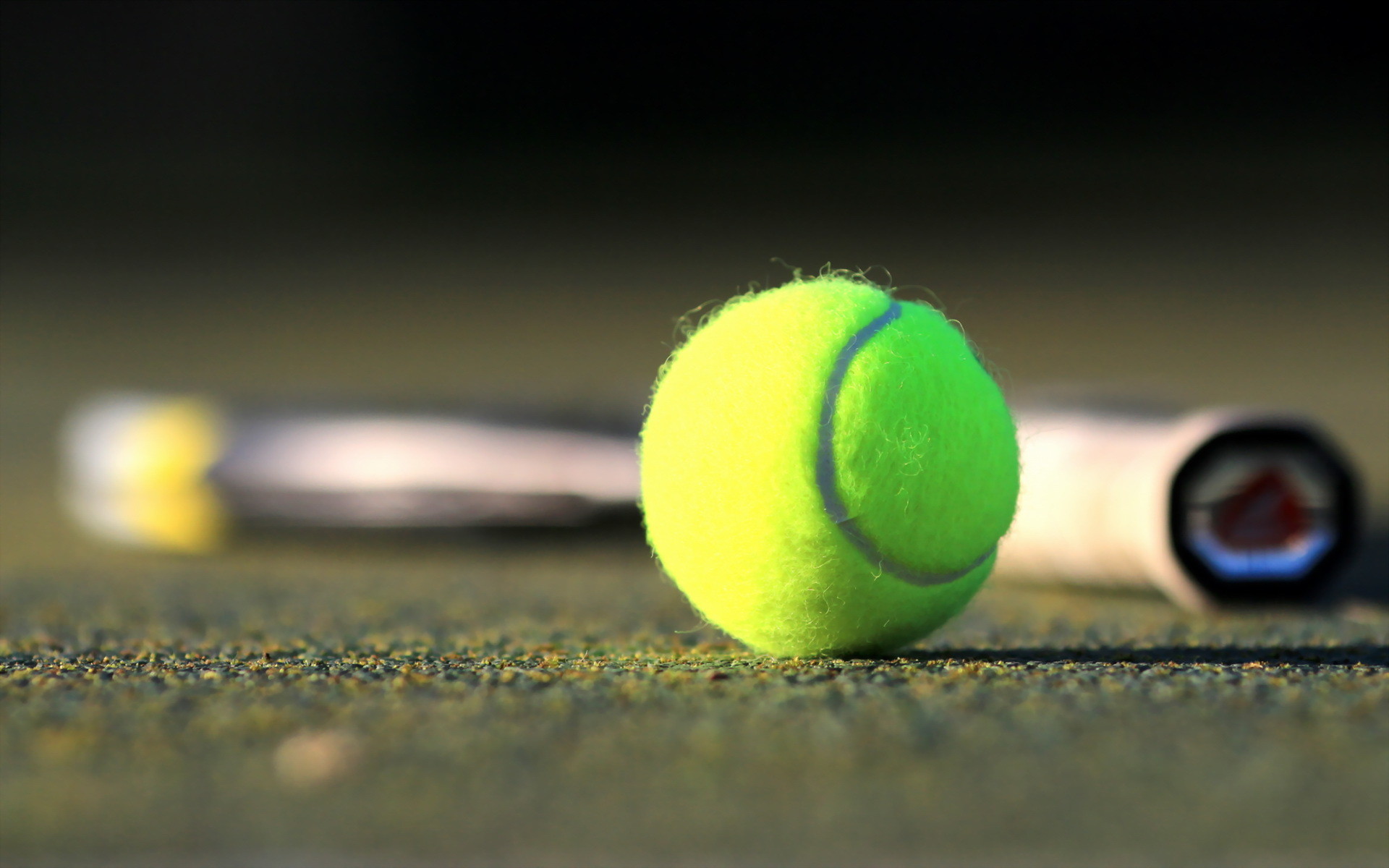 Pallina da tennis, Racchetta, Campo in cemento, Bokeh, Full HD, sfondo Windows 11
