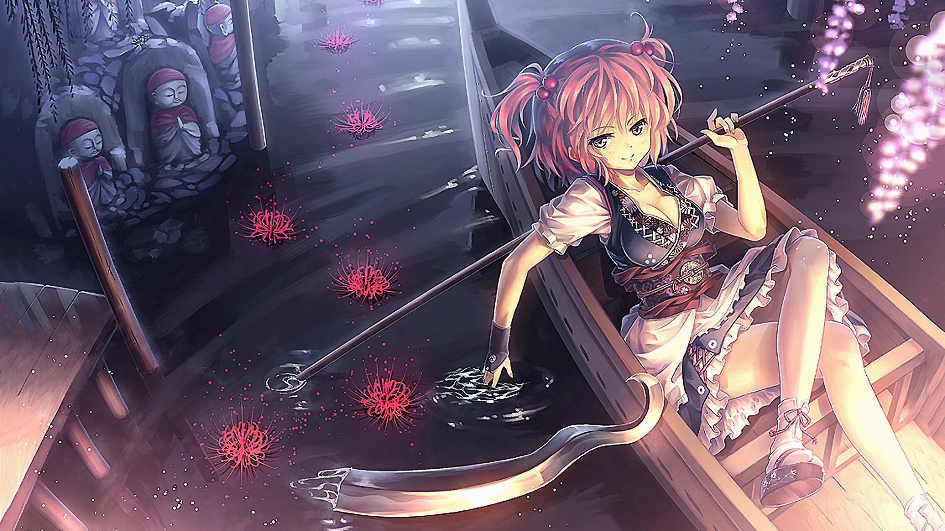 Komachi Onozuka, Touhou Project, Barca, Ragno rosso, Falce, 1920x1080, sfondo per PC