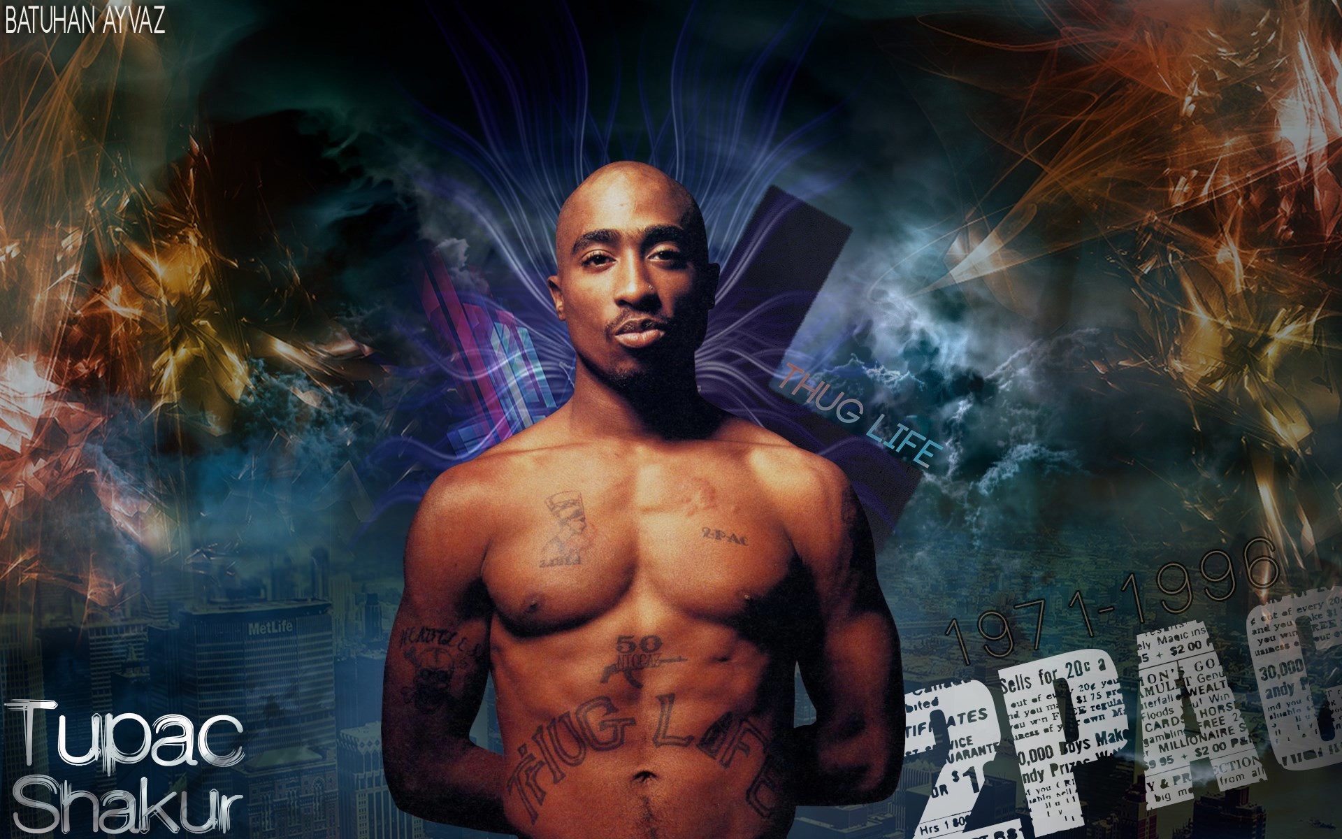 Tupac Shakur, 2Pac, Thug Life, Arte digitale, 16:10 Full HD, sfondo widescreen