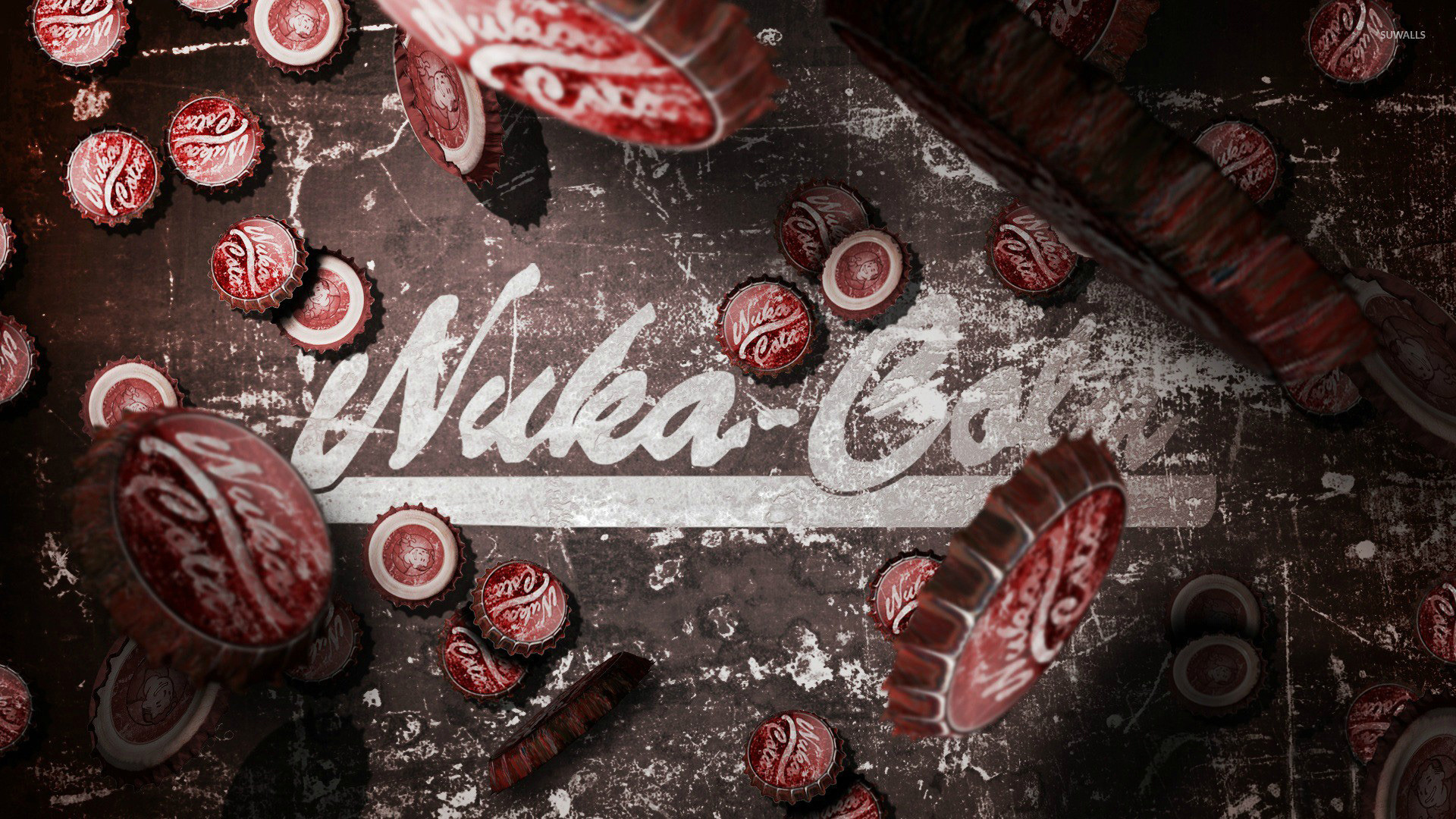 Nuka-Cola, Tappi di bottiglia, Fallout, Logo, 16:9 Full HD, wallpaper widescreen