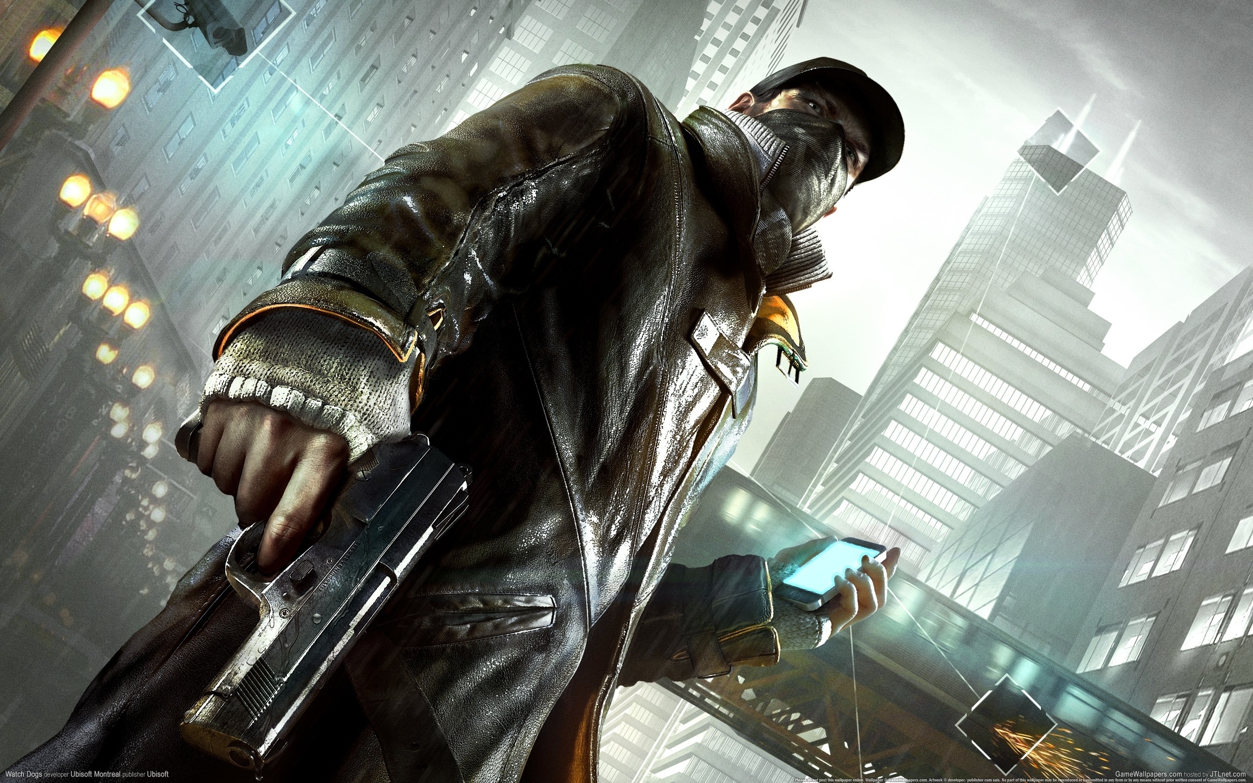 Aiden Pearce, Watch Dogs, Pistola, Smartphone, 2560x1600, immagine di sfondo