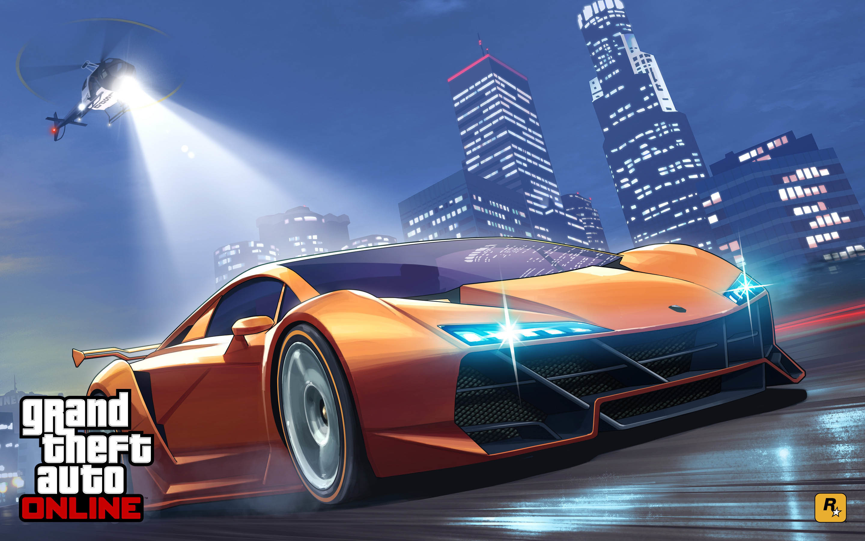 Grand Theft Auto Online, Auto sportiva, Elicottero, Notte, 2880x1800, immagine di sfondo