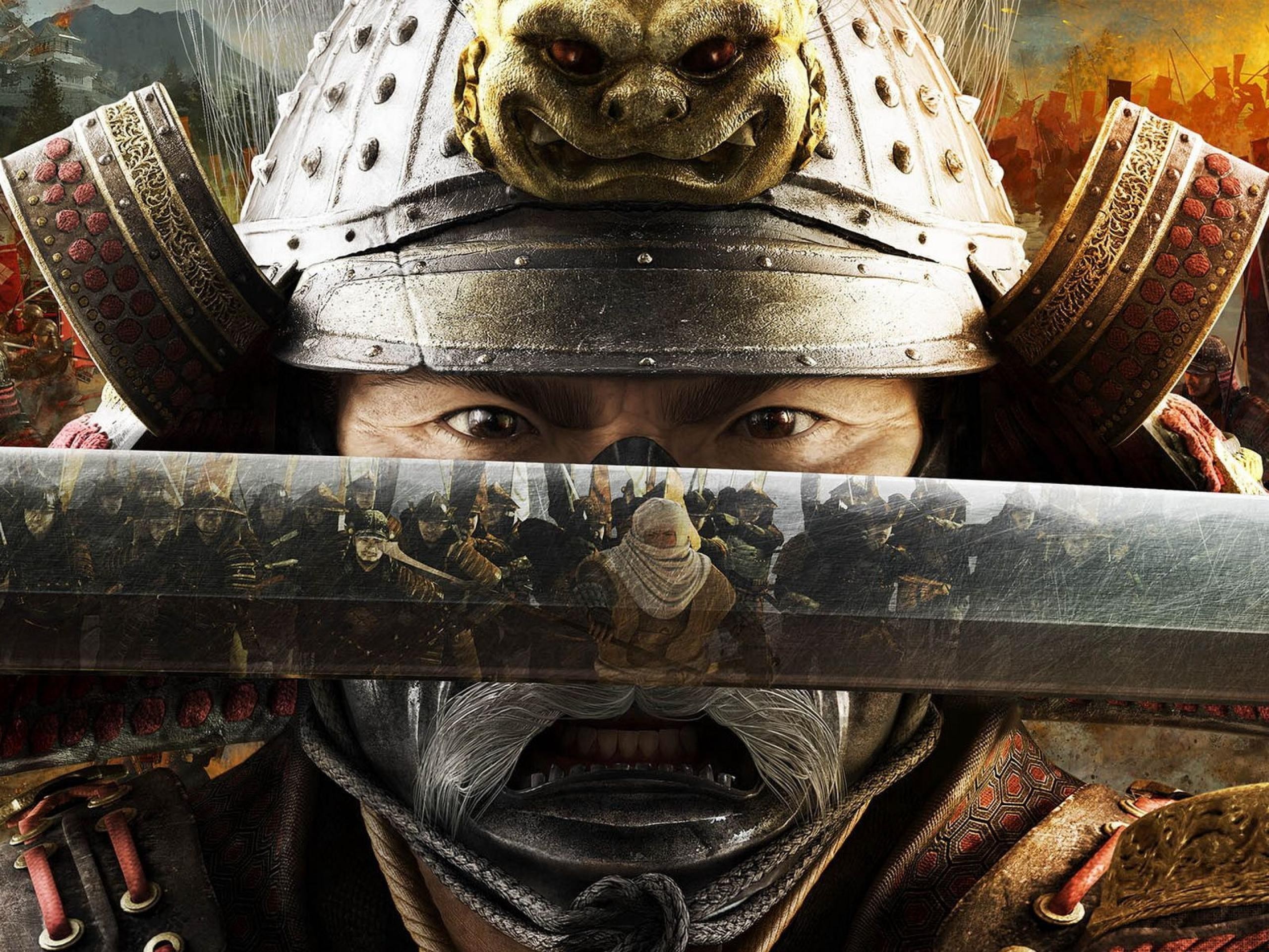 Samurai, Kabuto, Primo piano, Katana, 2K, schermata di blocco iPad