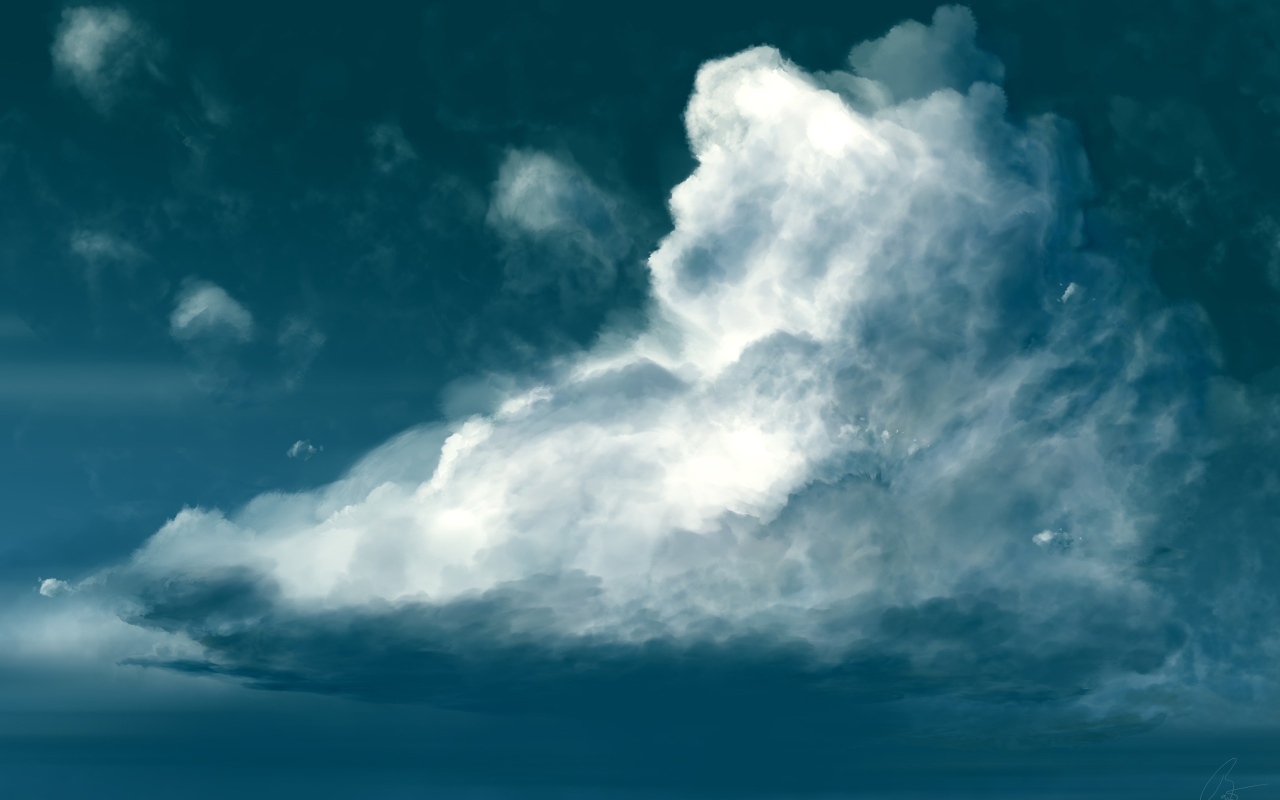 Nuvola, Cielo, Verde acqua, Paesaggio, 2K, sfondo per PC