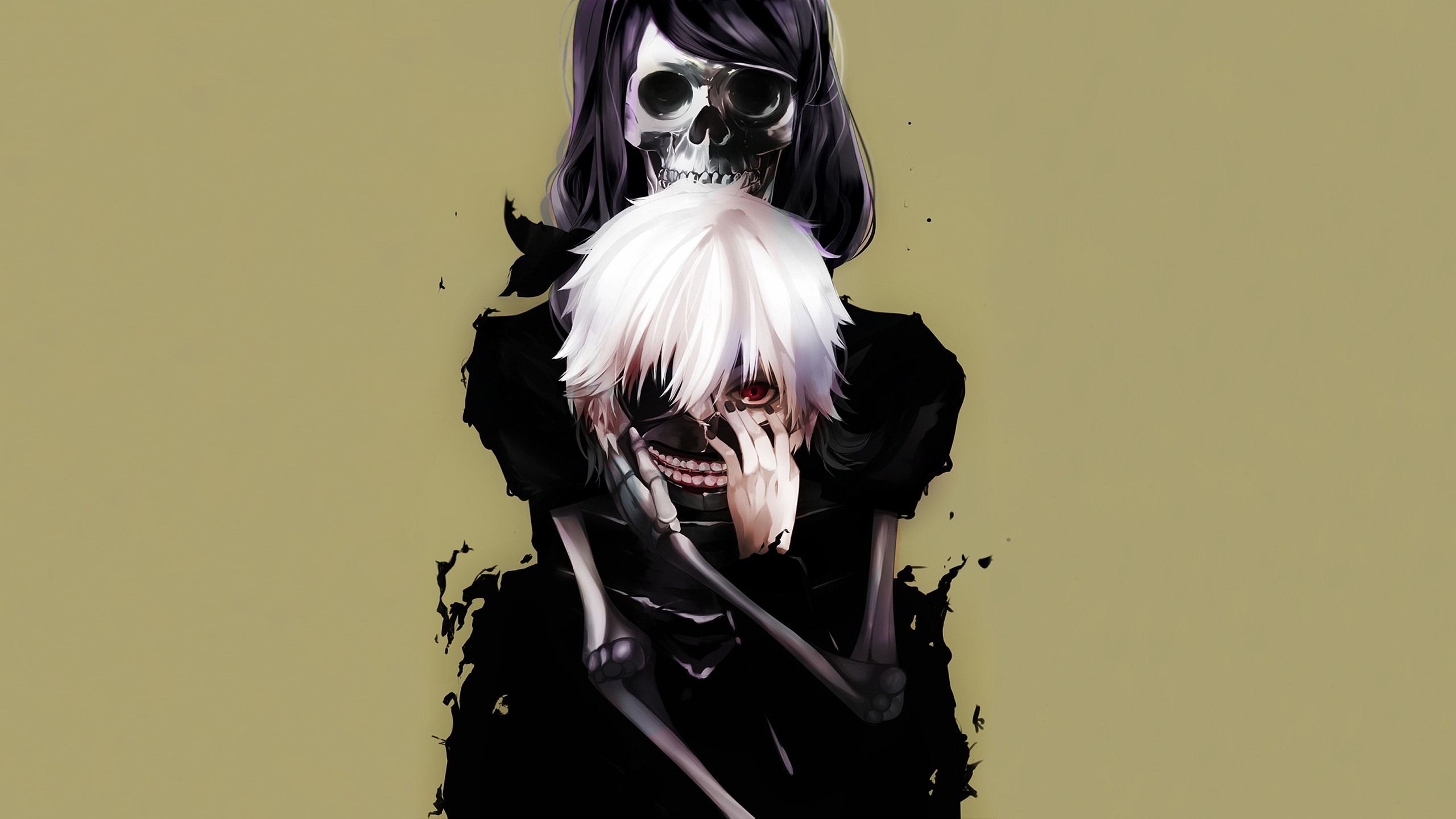 Ken Kaneki, Rize Kamishiro, Tokyo Ghoul, Maschera, Teschio, 16:9 2K, sfondo widescreen