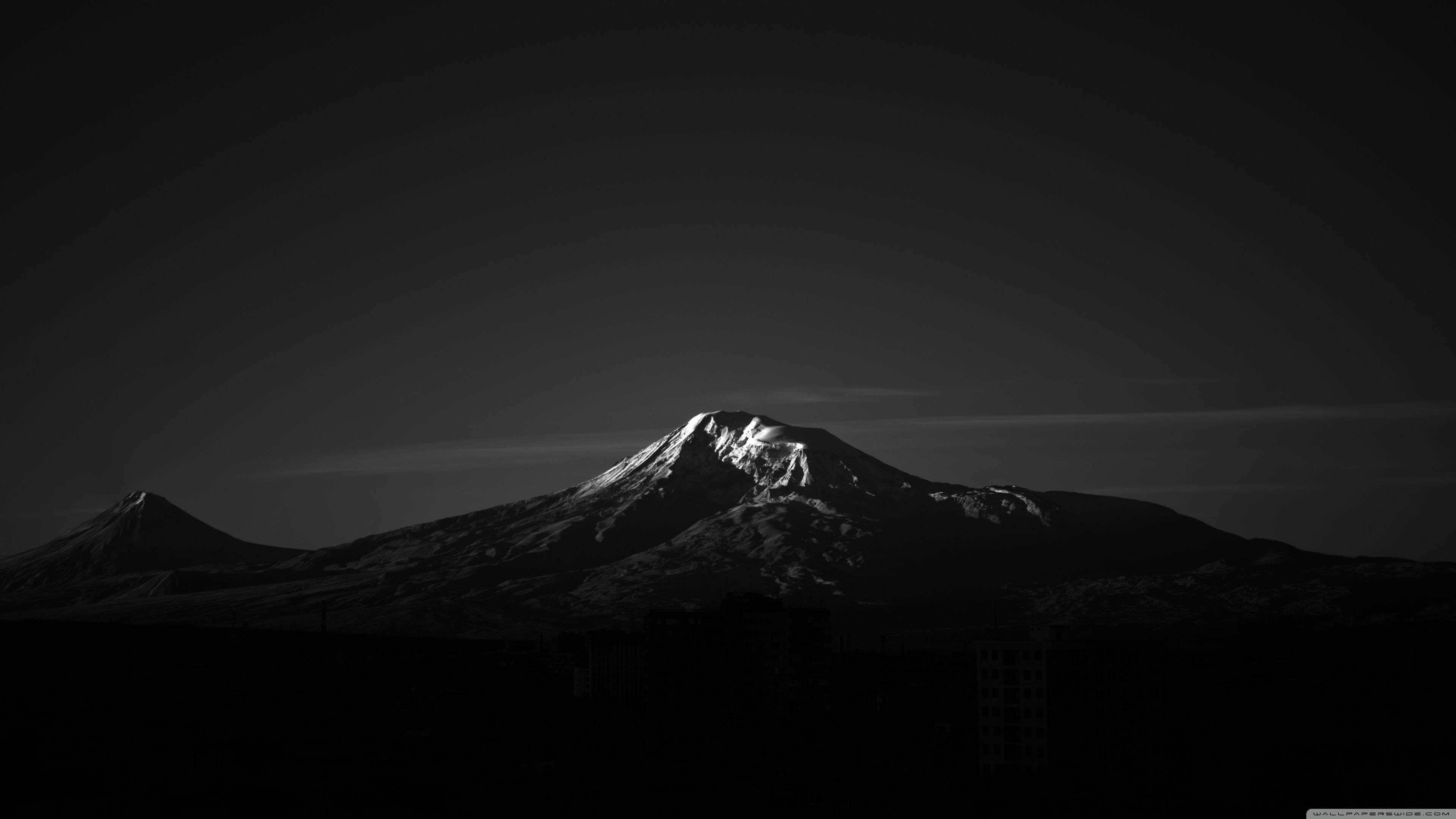 Montagna, Bianco e nero, Notte, 16:9 4K, sfondo widescreen