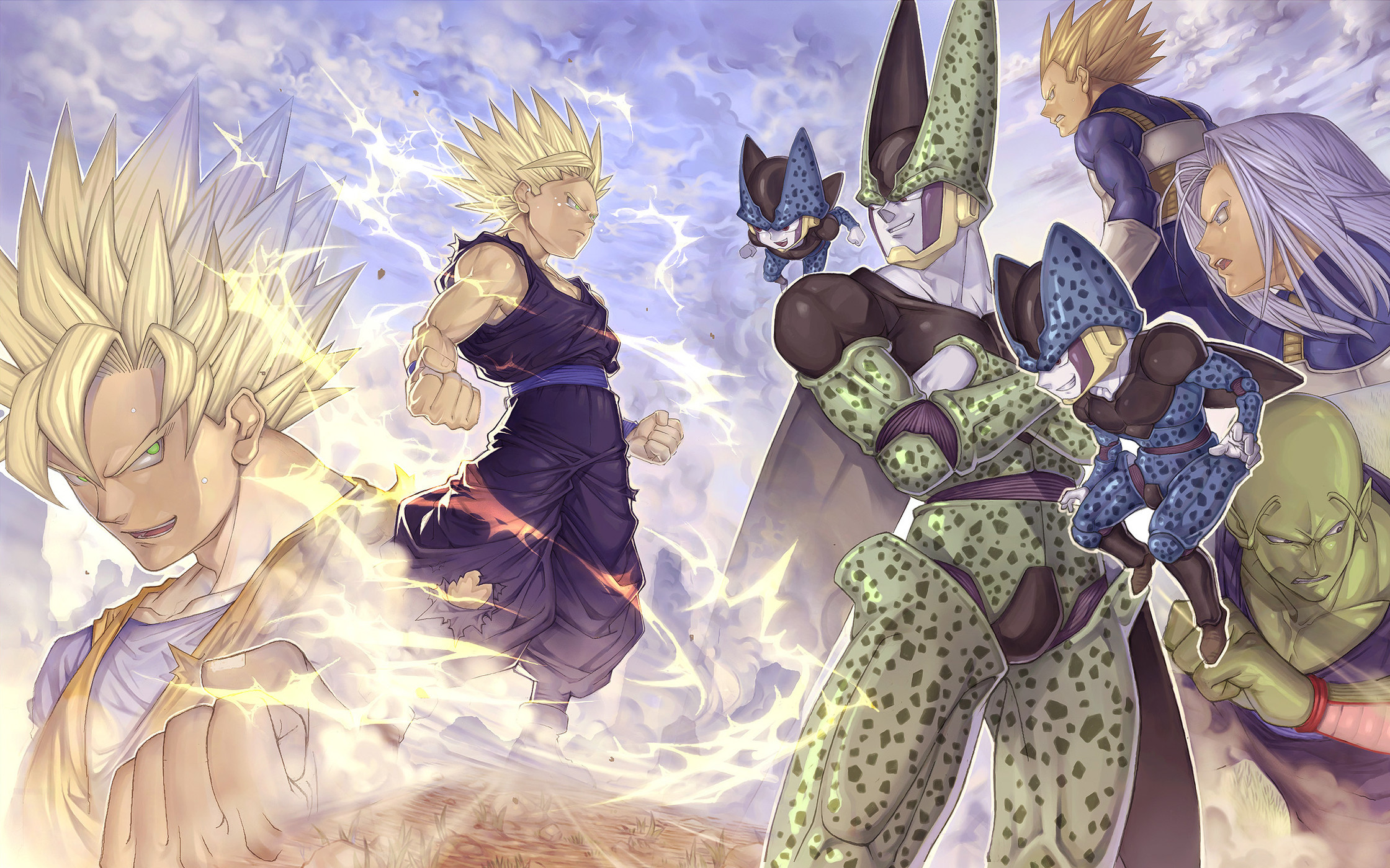 Gohan, Cell, Trunks, Super Saiyan 2, Dragon Ball Z, 16:10 Full HD, sfondo widescreen