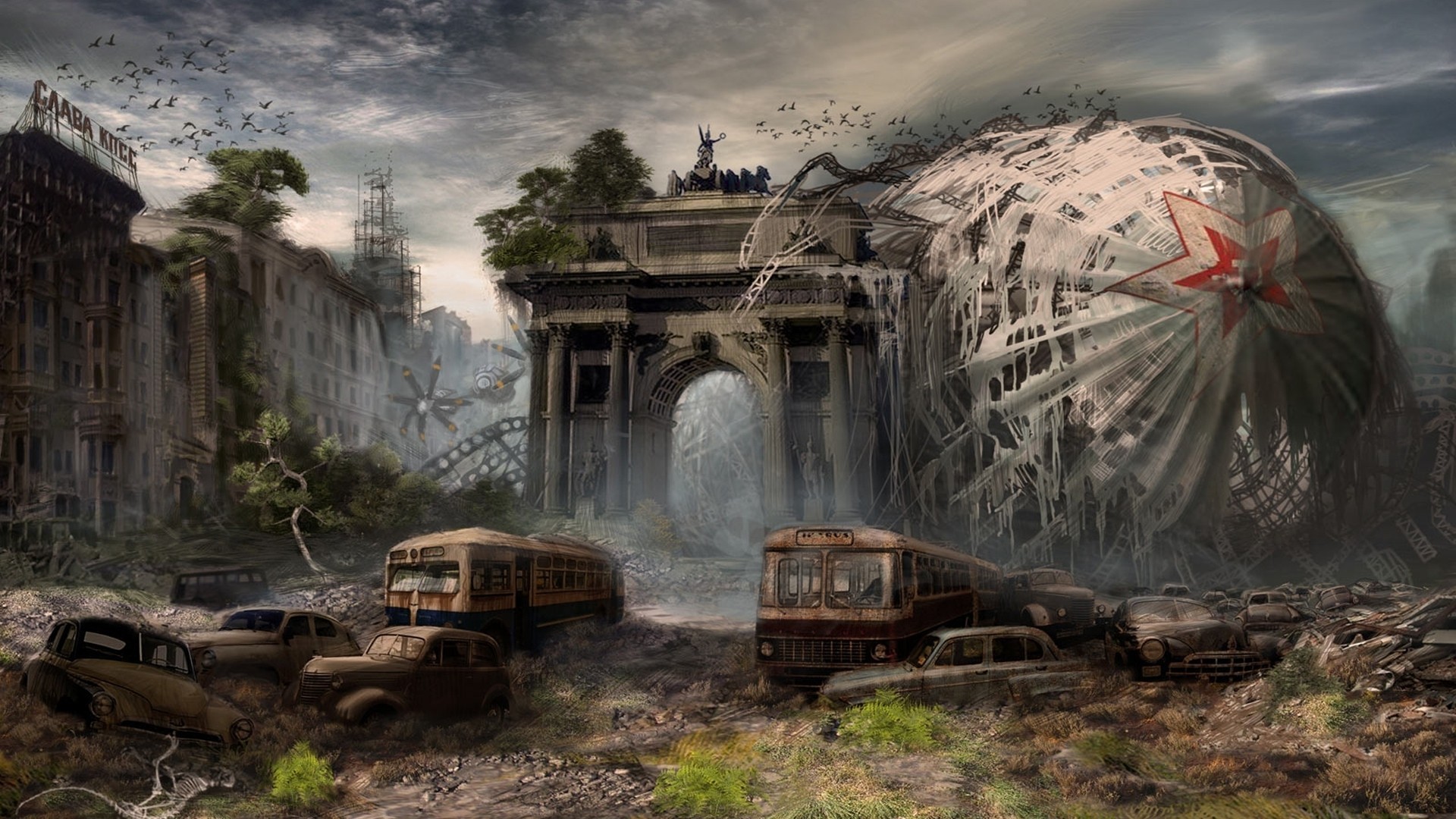Città in rovina, Post-apocalittico, Arco, 1920x1080, sfondo per PC