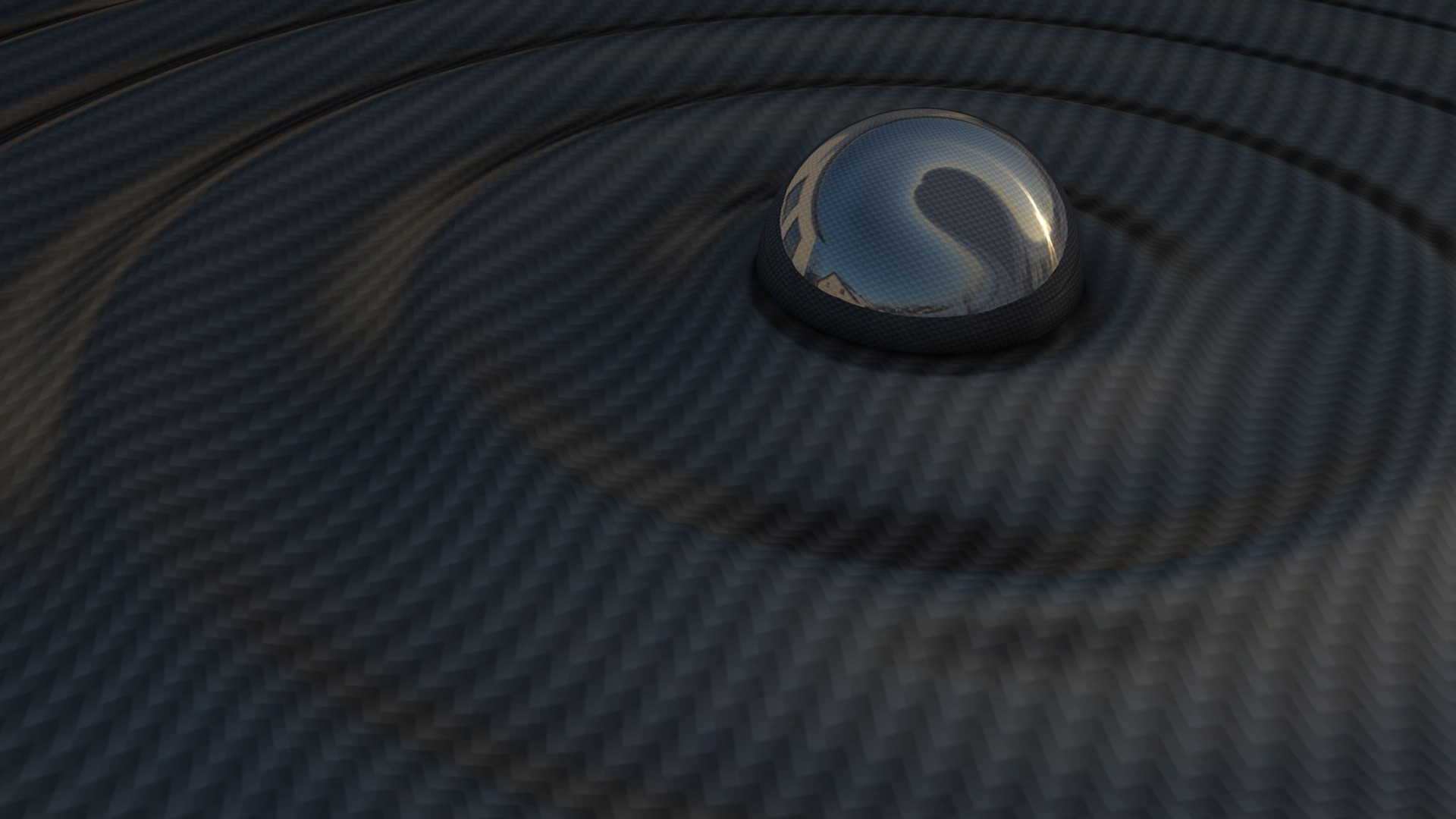 Fibra di carbonio, Goccia metallica, Increspature, Rendering 3D, sfondo desktop Full HD