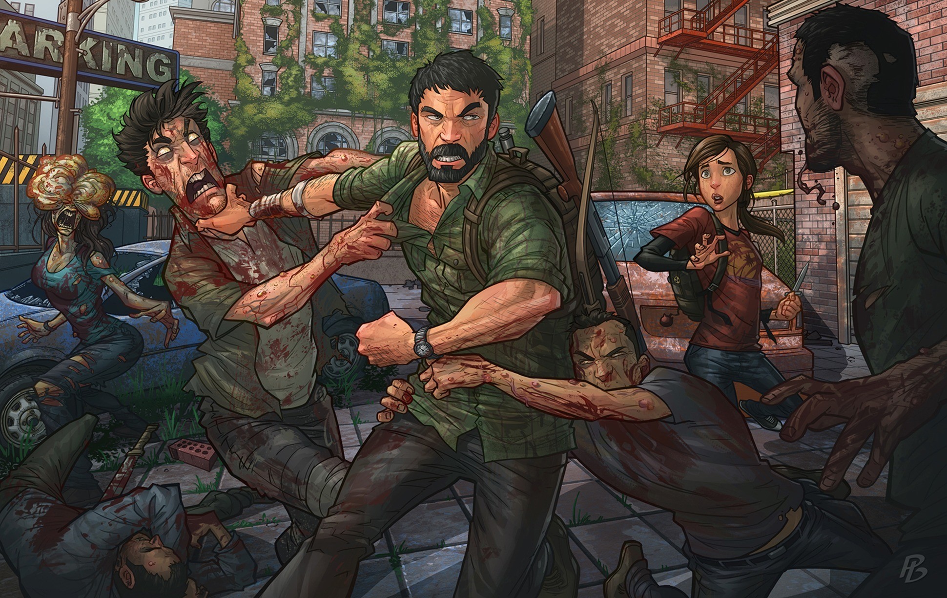 The Last of Us, Joel, Ellie, Fumetto, Combattimento, 1940x1224, sfondo MacBook Pro