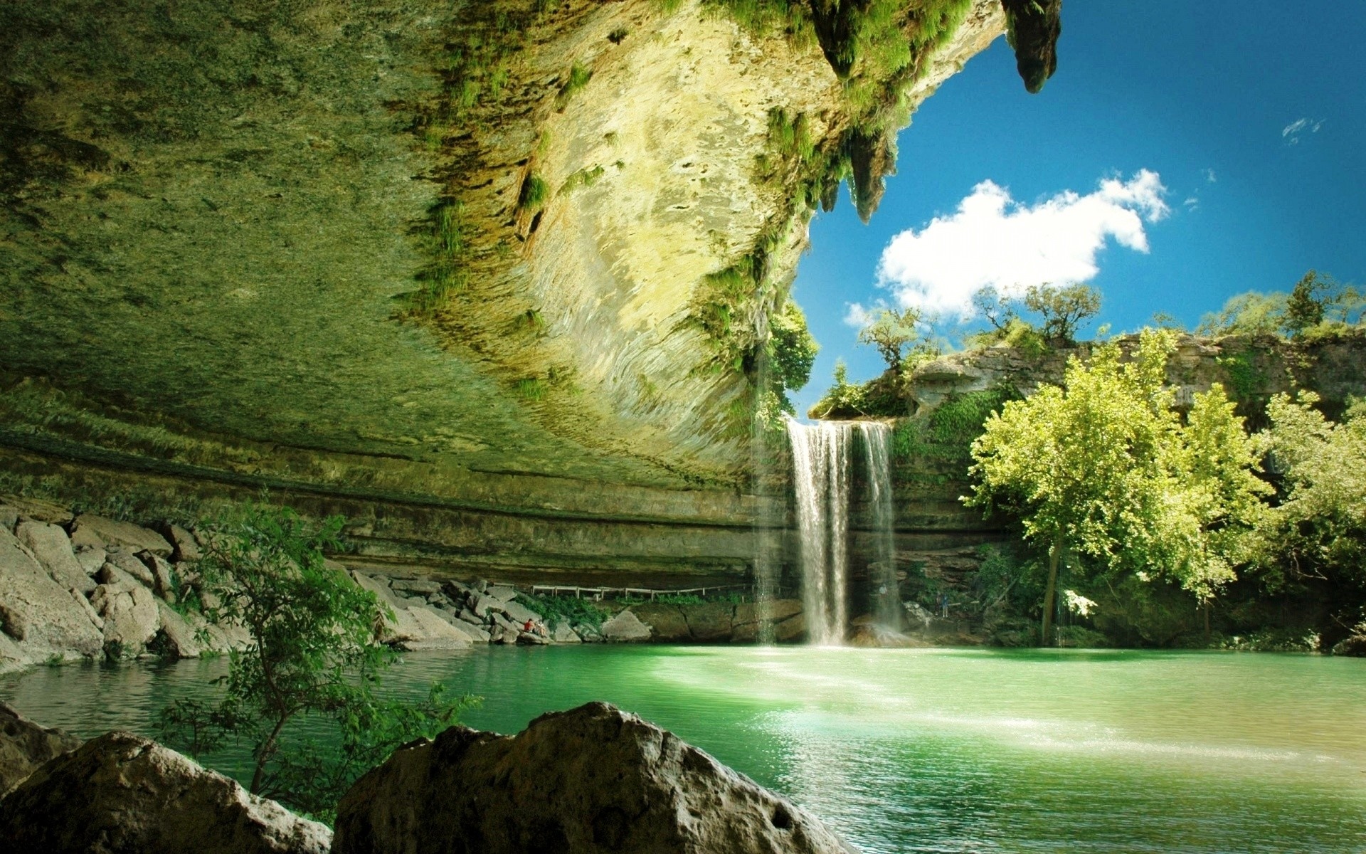 Hamilton Pool, Texas, Cascata, Grotta, Laghetto verde, 1920x1200, immagine di sfondo