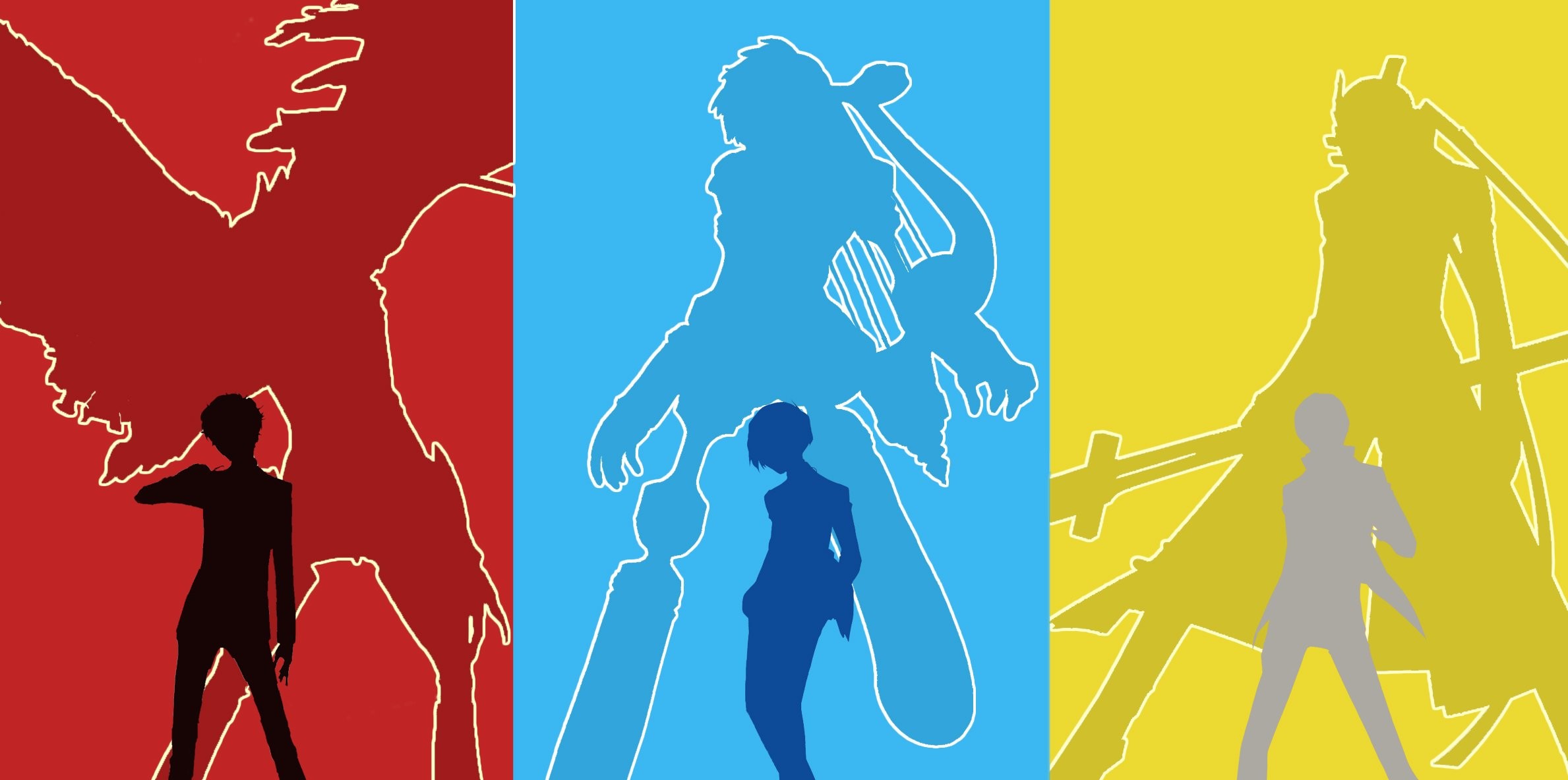 Silhouette, Rosso blu giallo, Minimalista, Full HD, sfondo per PC