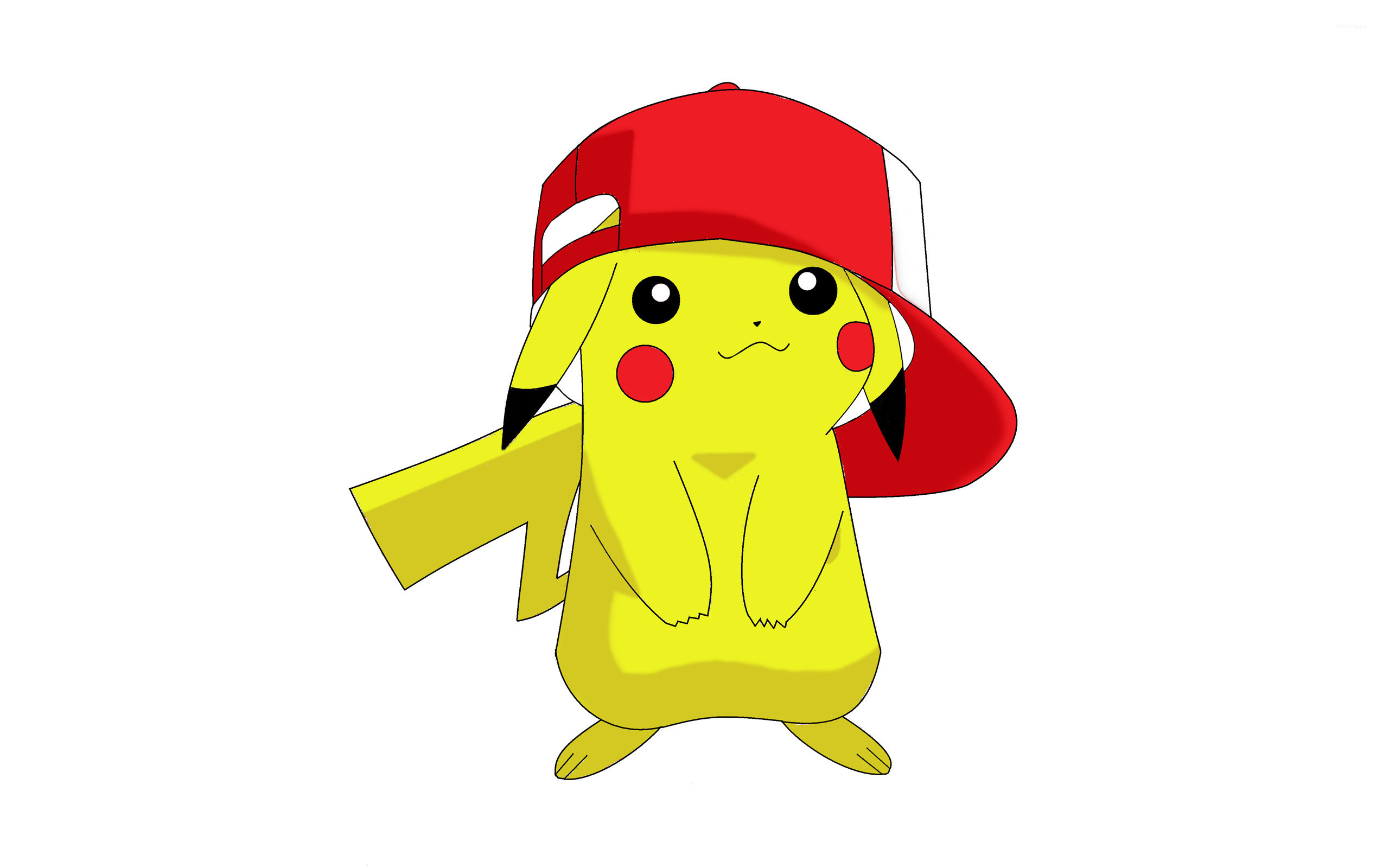 Pikachu, Pokémon, Cappellino di Ash, Sfondo bianco, 16:10 2K, wallpaper widescreen