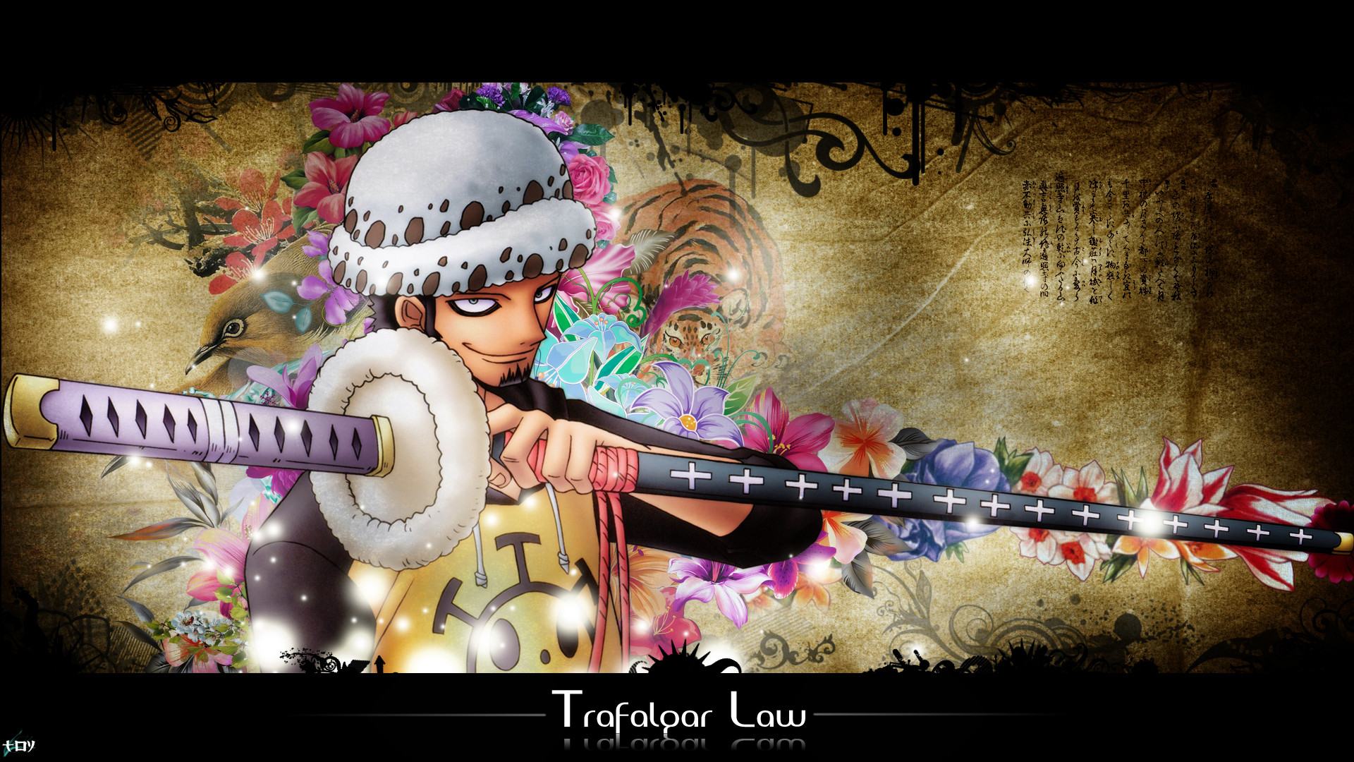 Trafalgar Law, Kikoku, Fiori, One Piece, 1920x1080, immagine di sfondo