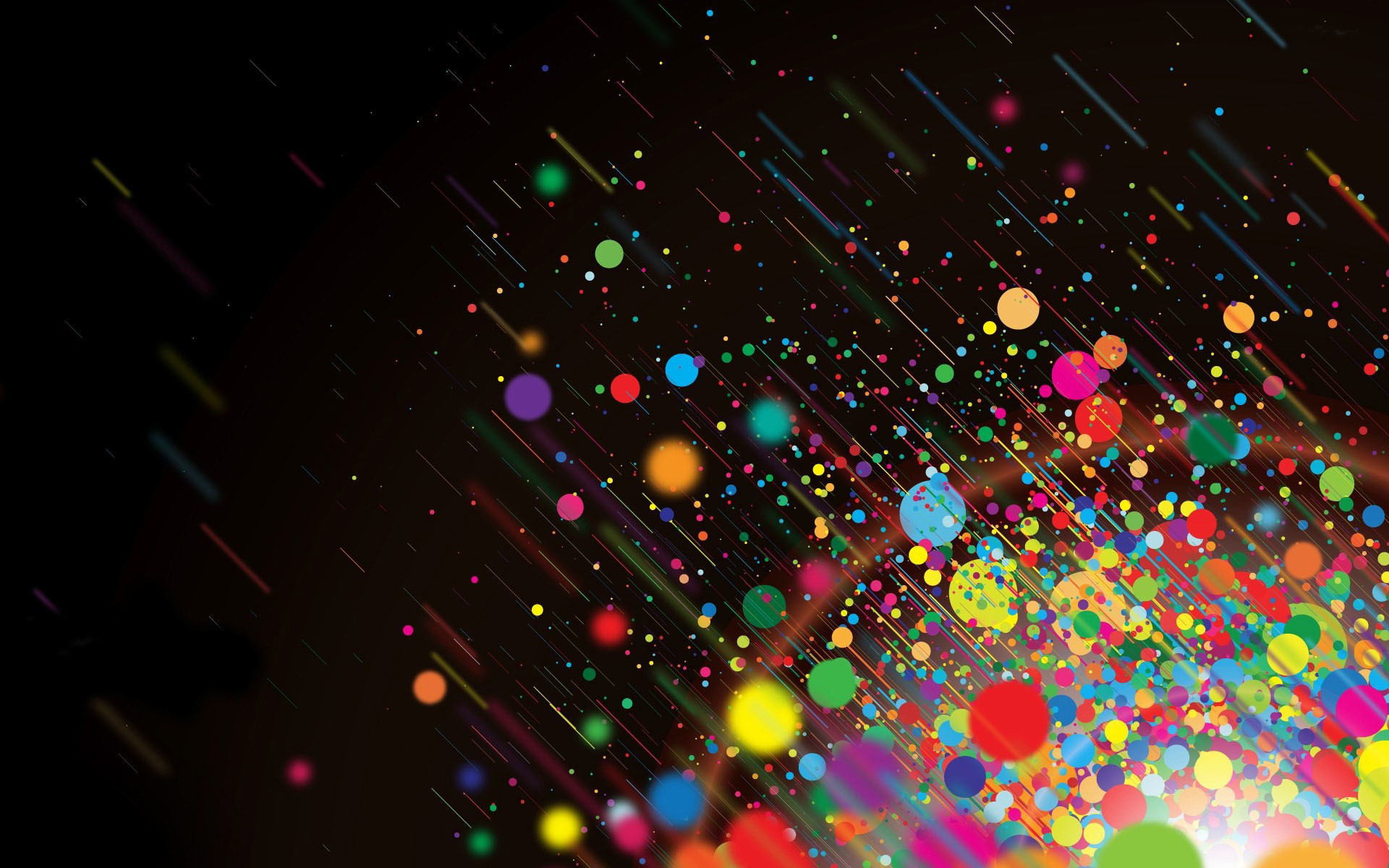 Bolle colorate, Coriandoli, Sfondo nero, Esplosione di colore, Full HD, wallpaper per portatile