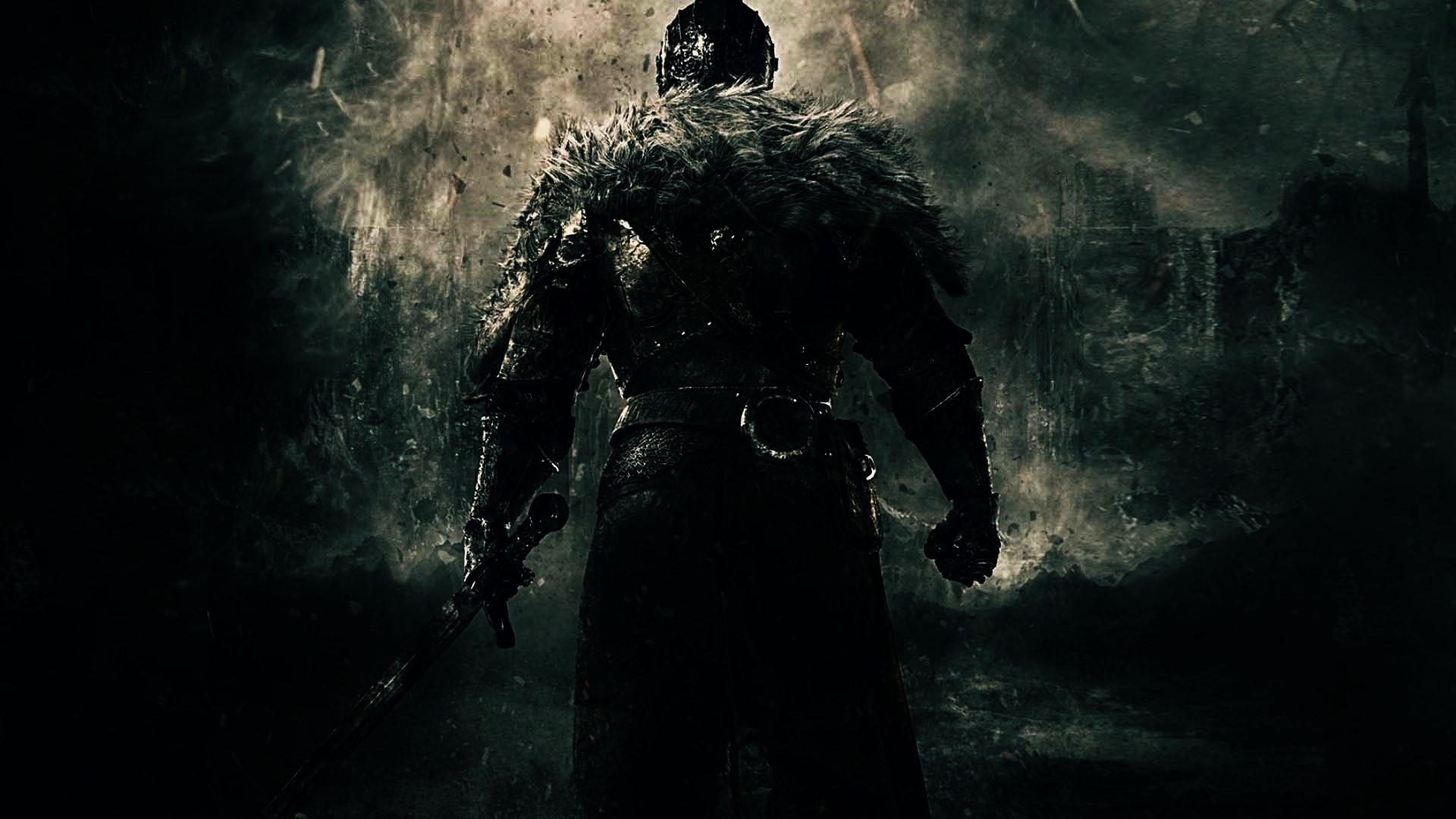 Dark Souls II, Cavaliere in armatura, Pelliccia, Nebbia, Full HD, sfondo Windows 11