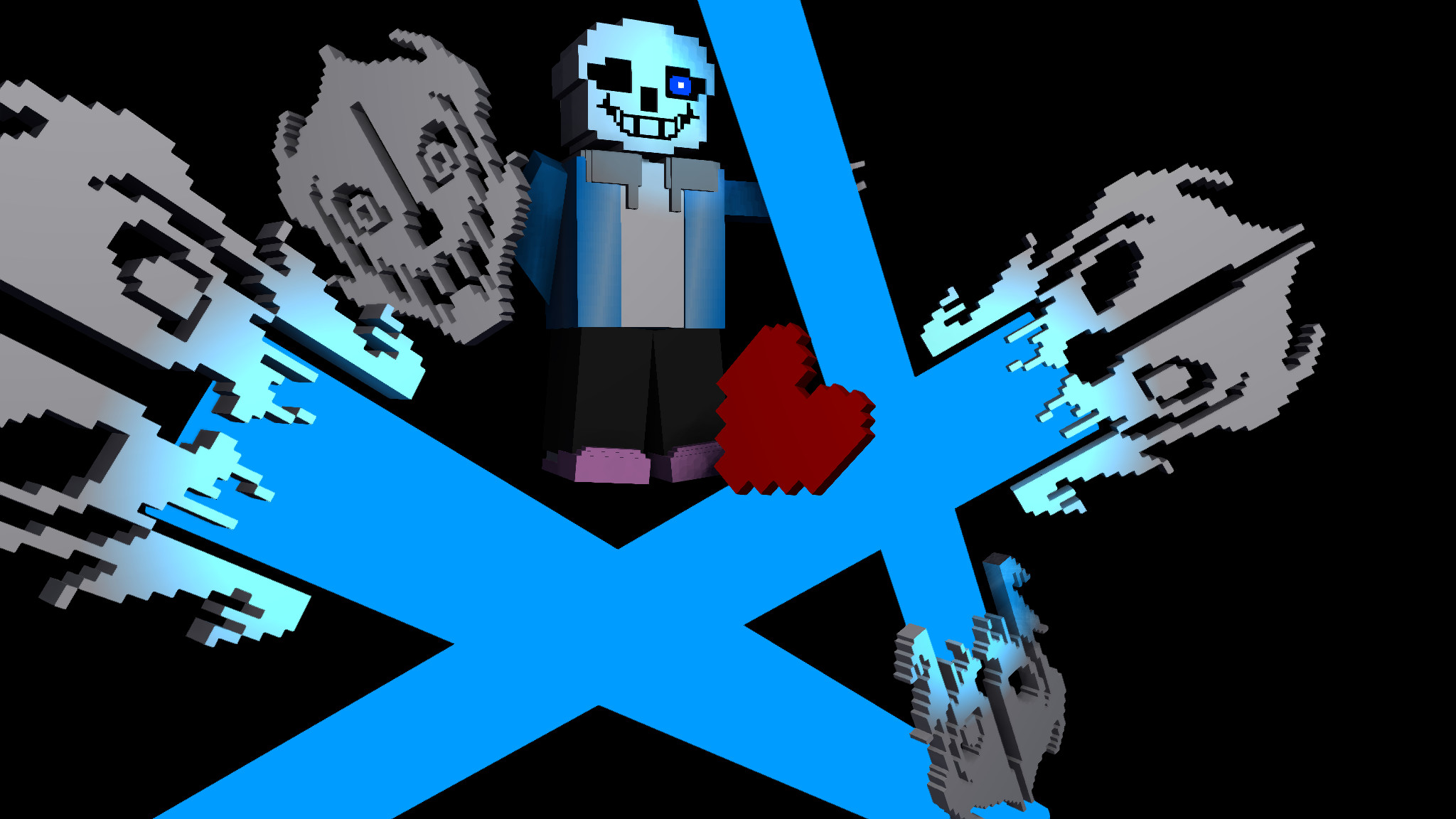Sans, Gaster Blaster, Undertale, Raggi blu, Sfondo nero, Full HD, wallpaper per computer