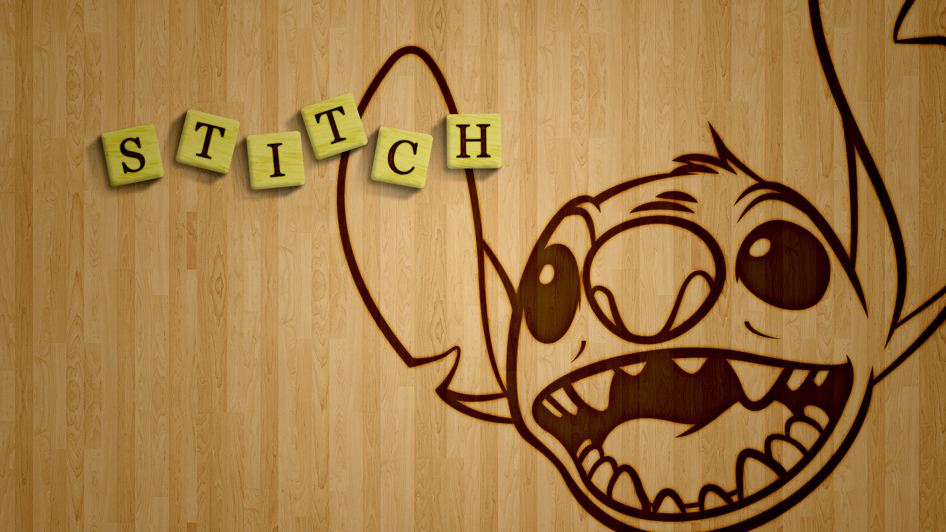 Stitch, Lettere, Legno, Disegno, Full HD, sfondo Windows 11