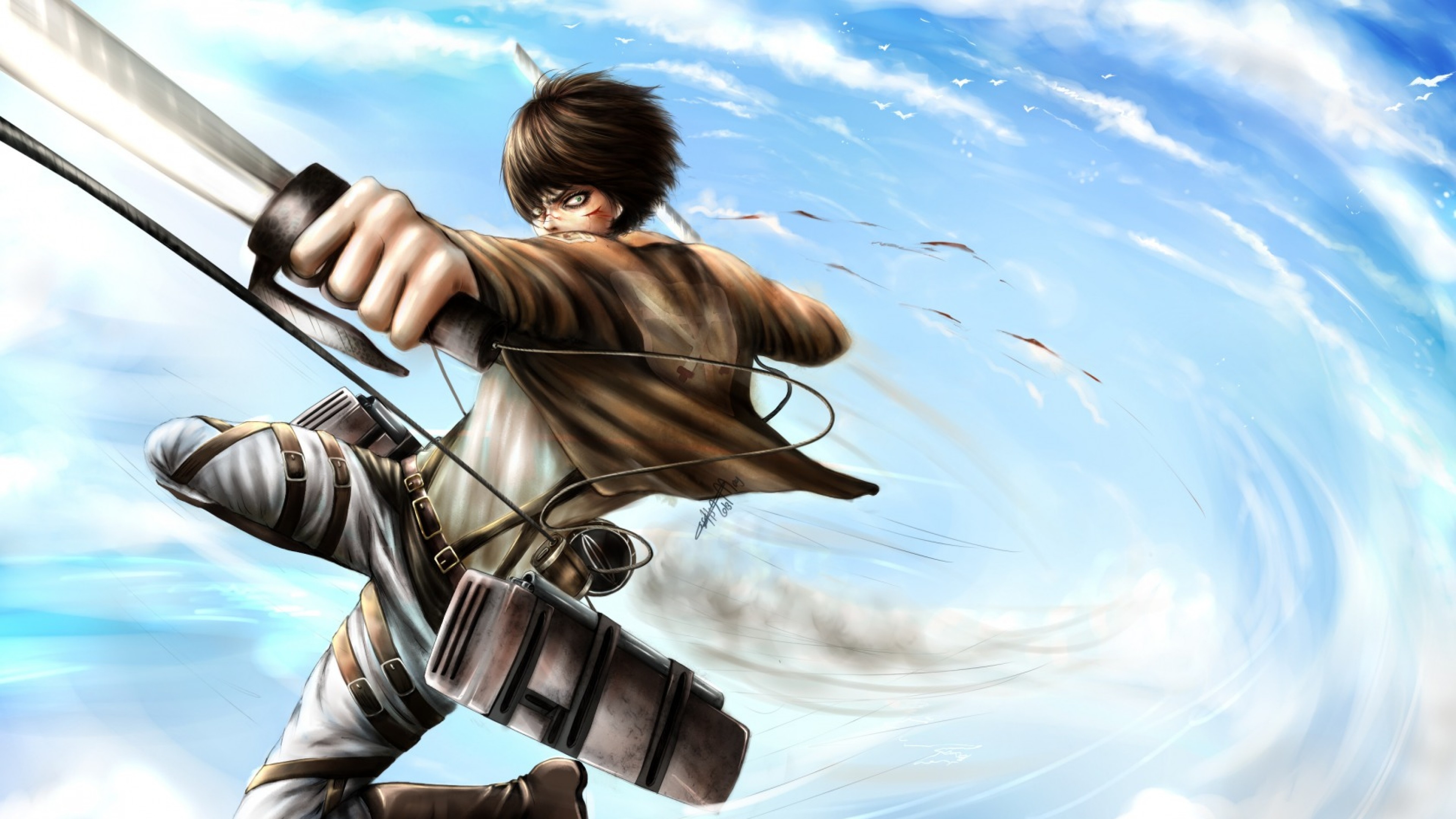 Eren Jaeger, L'attacco dei giganti, Movimento tridimensionale, Cielo, sfondo desktop 3840x2160