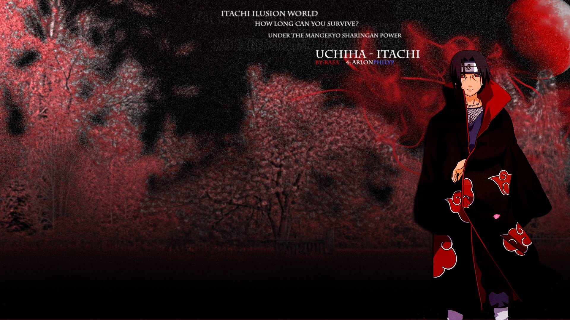 Itachi Uchiha, Akatsuki, Mangekyō Sharingan, Rosso e nero, Full HD, sfondo desktop