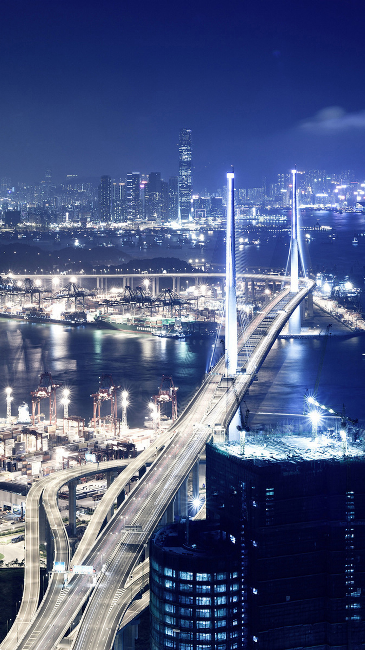 Ponte, Città notturna, Luci, Vista aerea, immagine di sfondo Galaxy S6