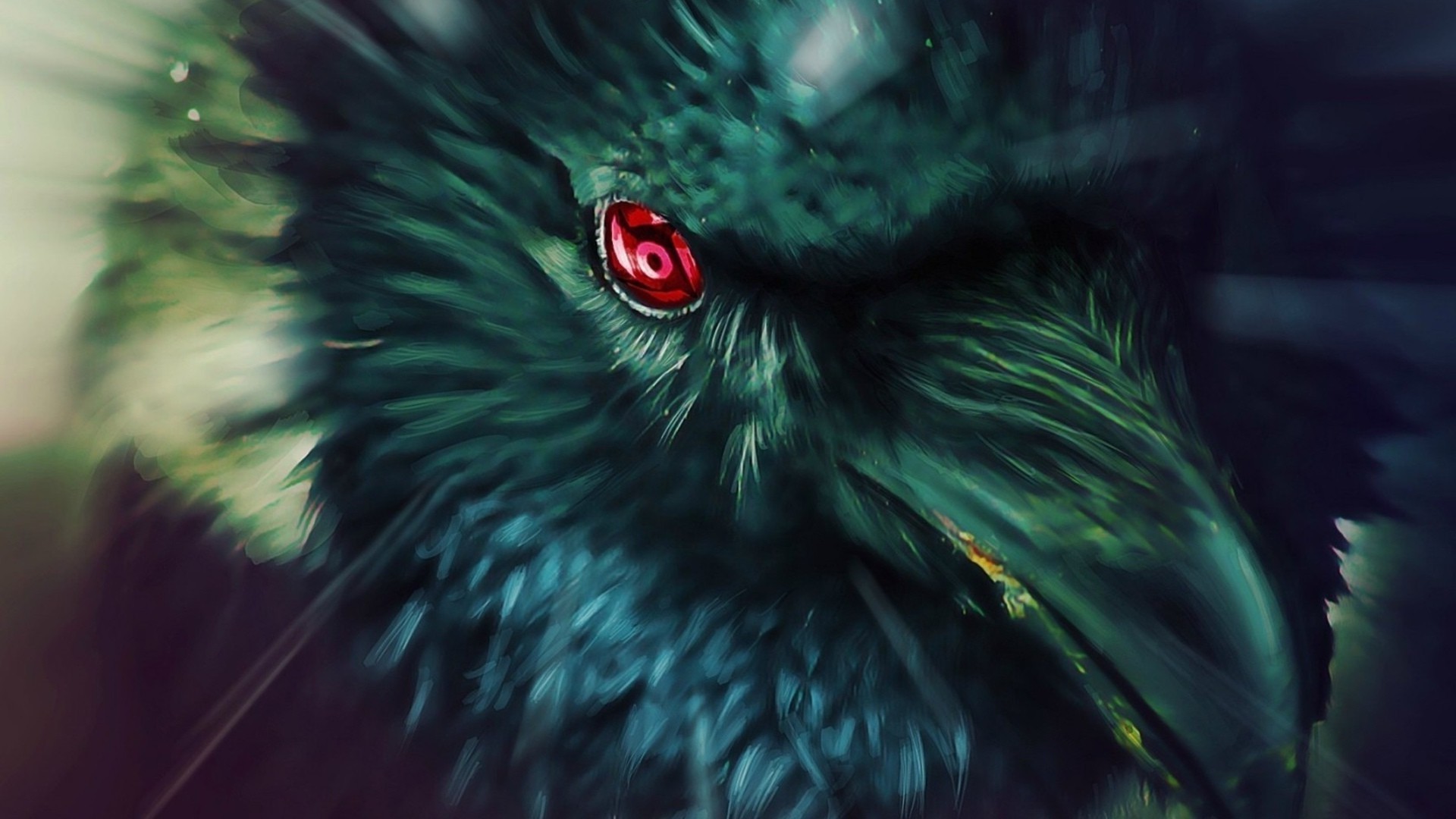 Corvo, Sharingan, Itachi Uchiha, Naruto, Verde scuro, 16:9 Full HD, sfondo widescreen