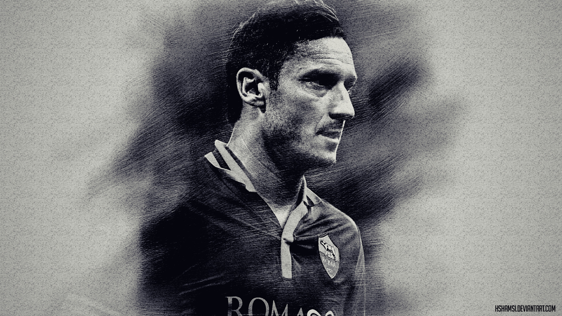 Francesco Totti, AS Roma, Ritratto, Bianco e nero, Disegno, Full HD, sfondo desktop