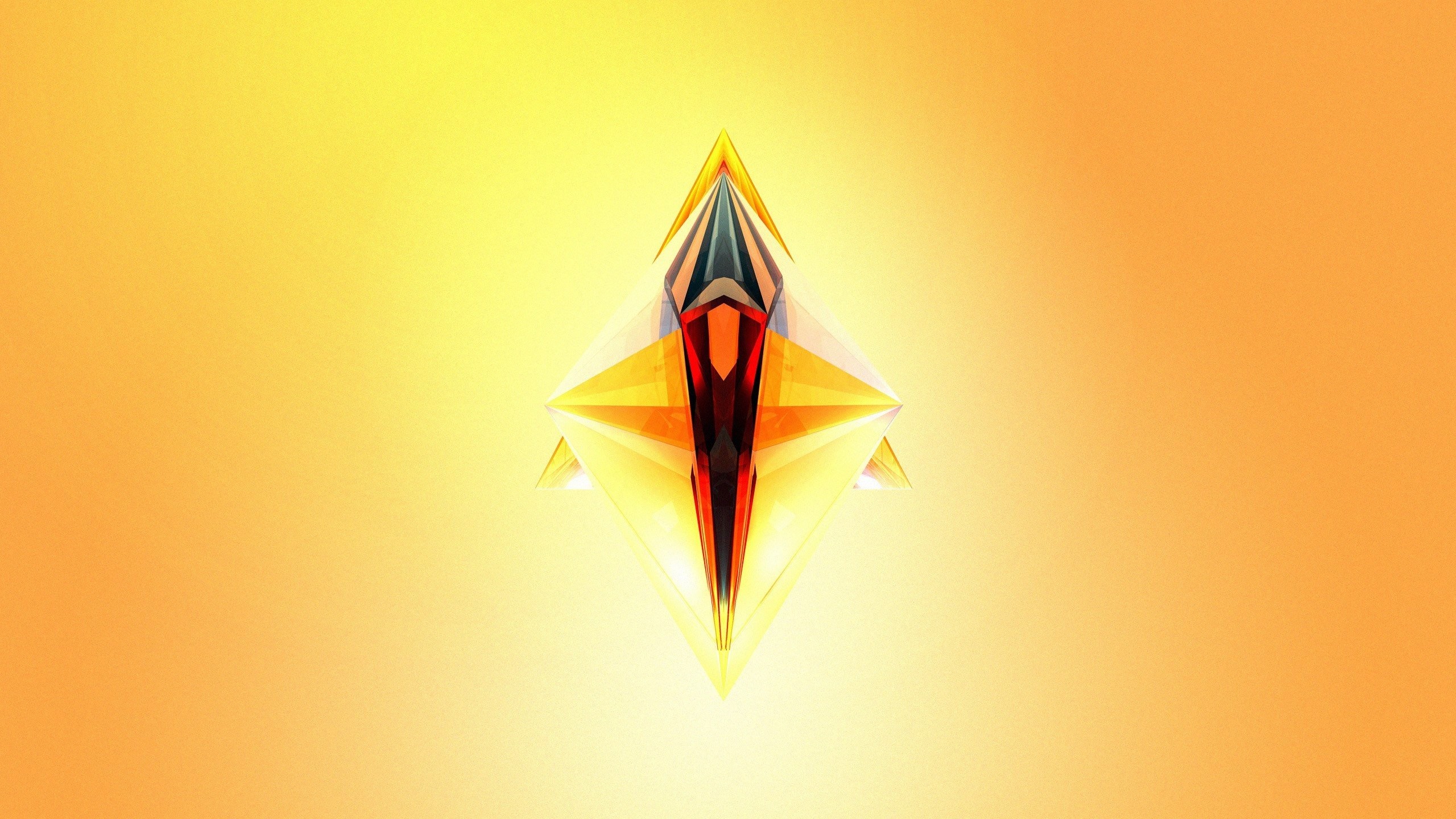 Cristallo, Astratto, Sfondo giallo, Arancione, 2K, wallpaper desktop