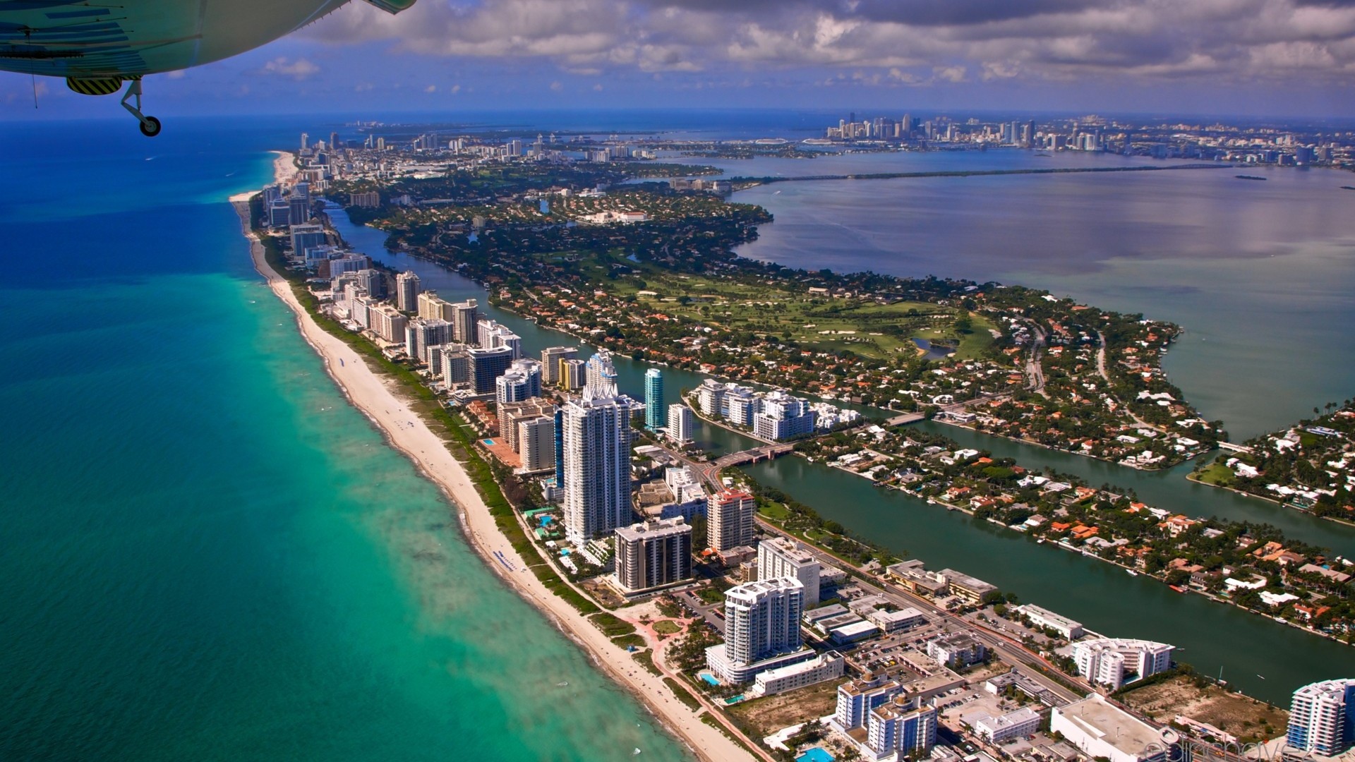 Miami Beach, Vista aerea, Spiaggia, Mare turchese, Full HD, wallpaper per PC