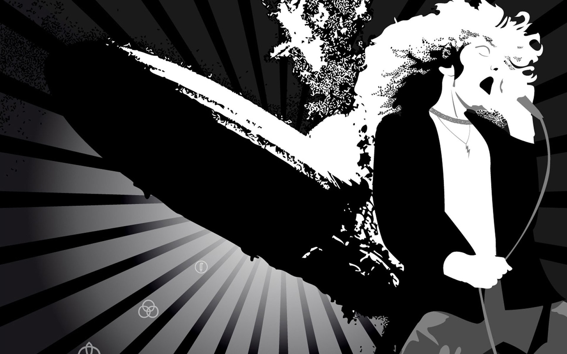 Robert Plant, Led Zeppelin, Dirigibile, Illustrazione, Bianco e nero, sfondo 16:10 Full HD