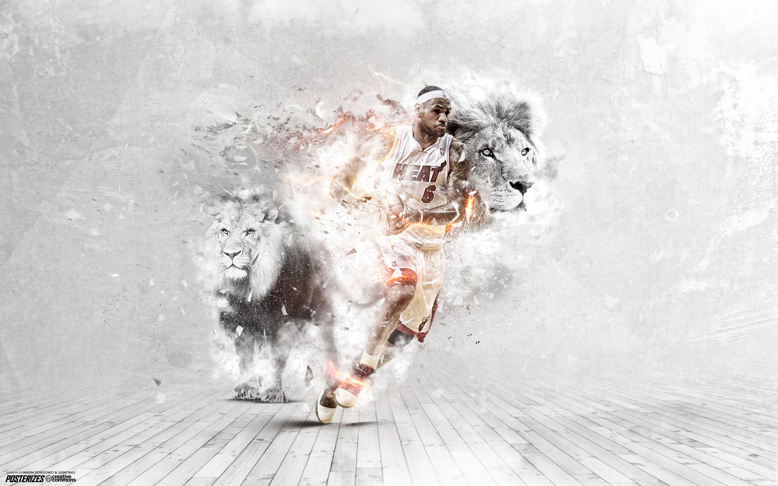 LeBron James, Miami Heat, Leone, Esplosione di particelle, Sfondo bianco, wallpaper Windows 11