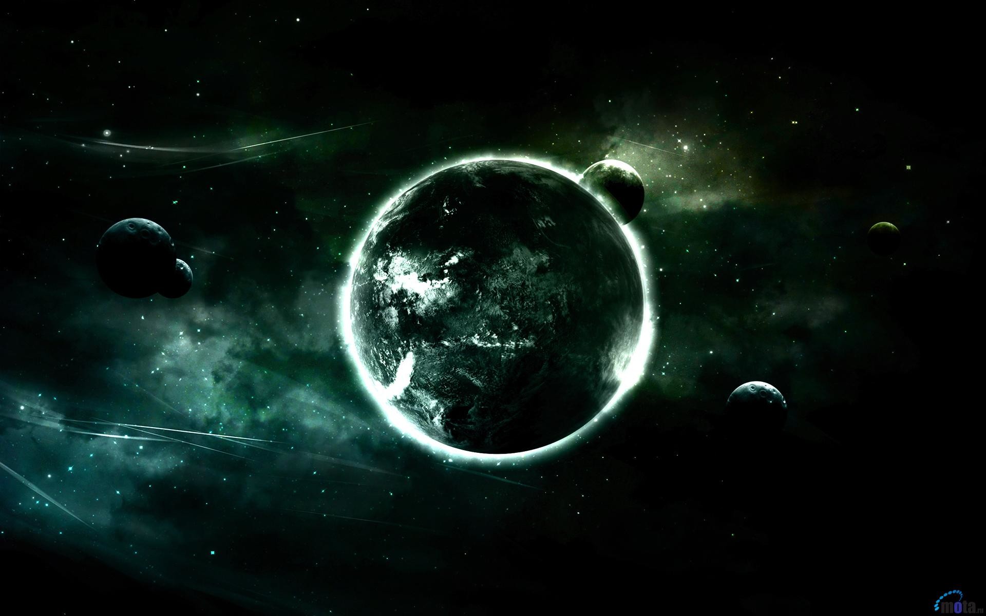 Pianeta, Spazio, Lune, Fantascienza, Verde, Full HD, sfondo desktop
