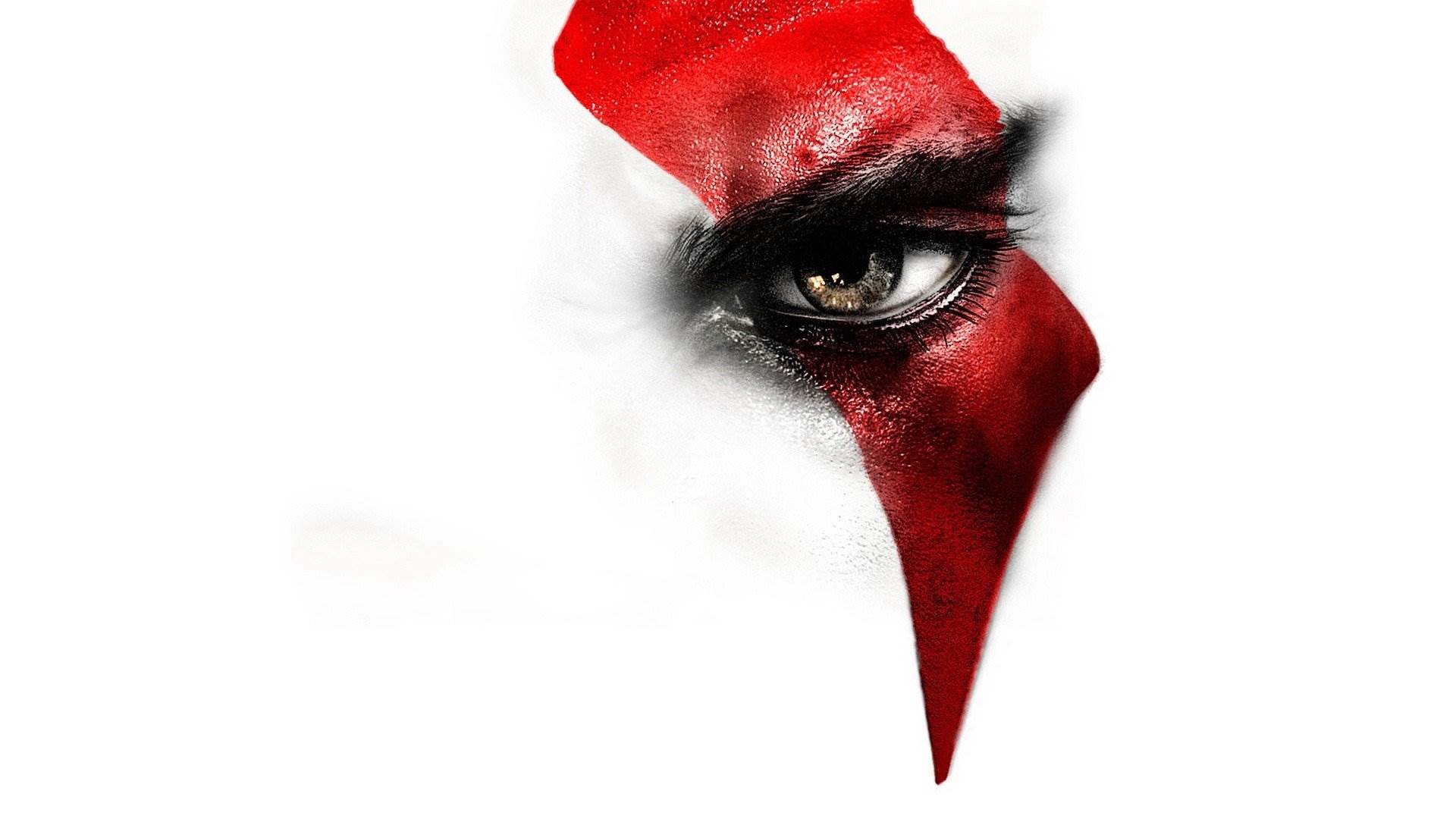 Kratos, God of War, Occhio, Tatuaggio rosso, Sfondo bianco, Full HD, wallpaper desktop