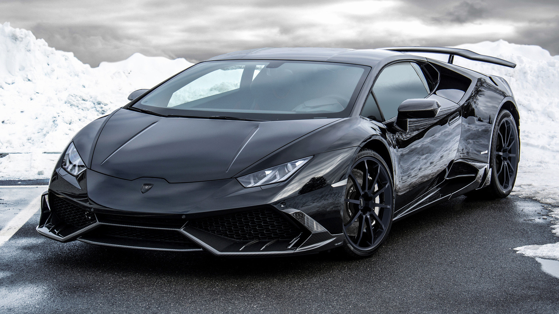 Lamborghini Huracán, Nero, Neve, Supercar, Full HD, sfondo per PC