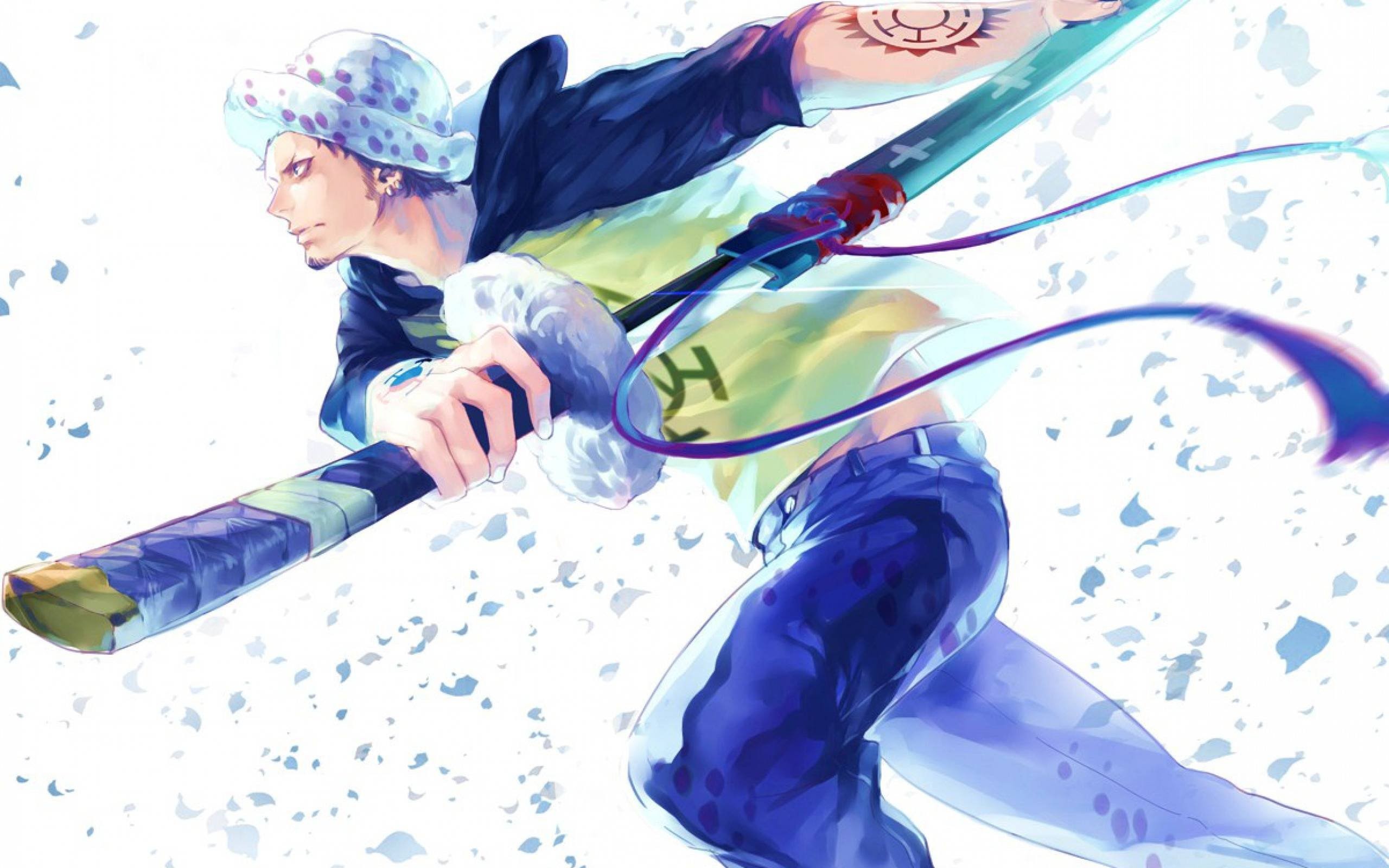 Trafalgar Law, Kikoku, Acquerello, Sfondo bianco, 16:10 2K, wallpaper widescreen