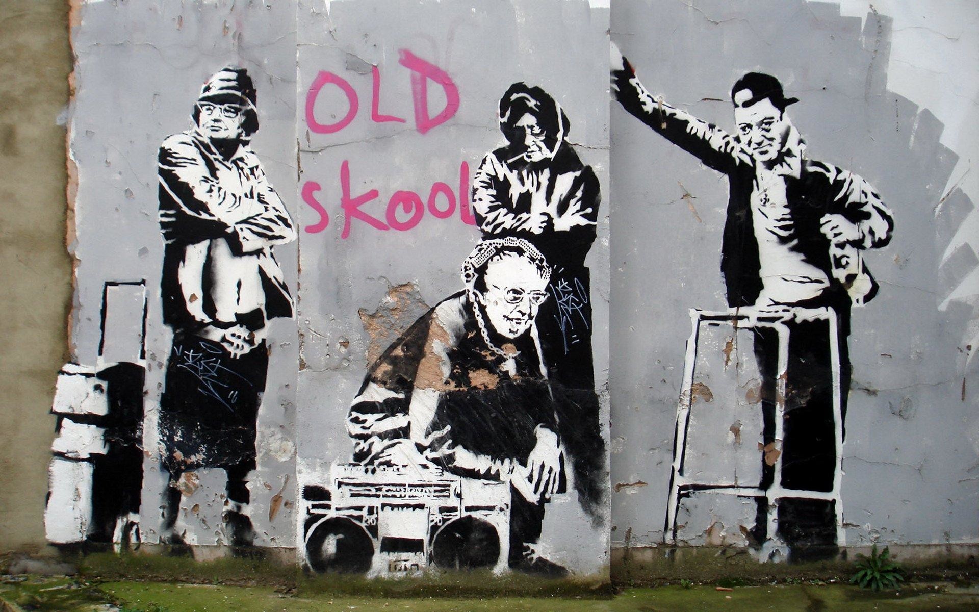 Old Skool, Banksy, Anziani, Street art, 1920x1200, sfondo MacBook Pro