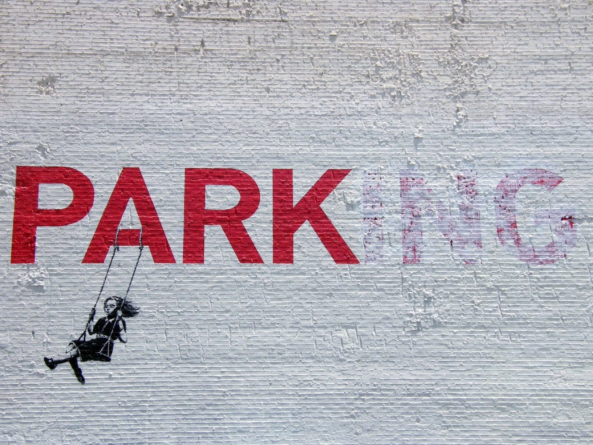 Parking, Banksy, Altalena, Bambina, Full HD, sfondo per iPad e tablet
