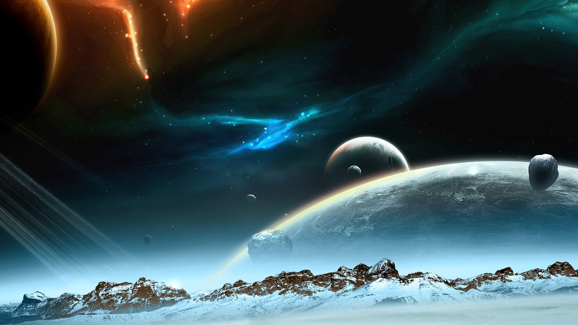 Pianeti, Spazio, Paesaggio alieno, Fantascienza, 16:9 Full HD, sfondo widescreen