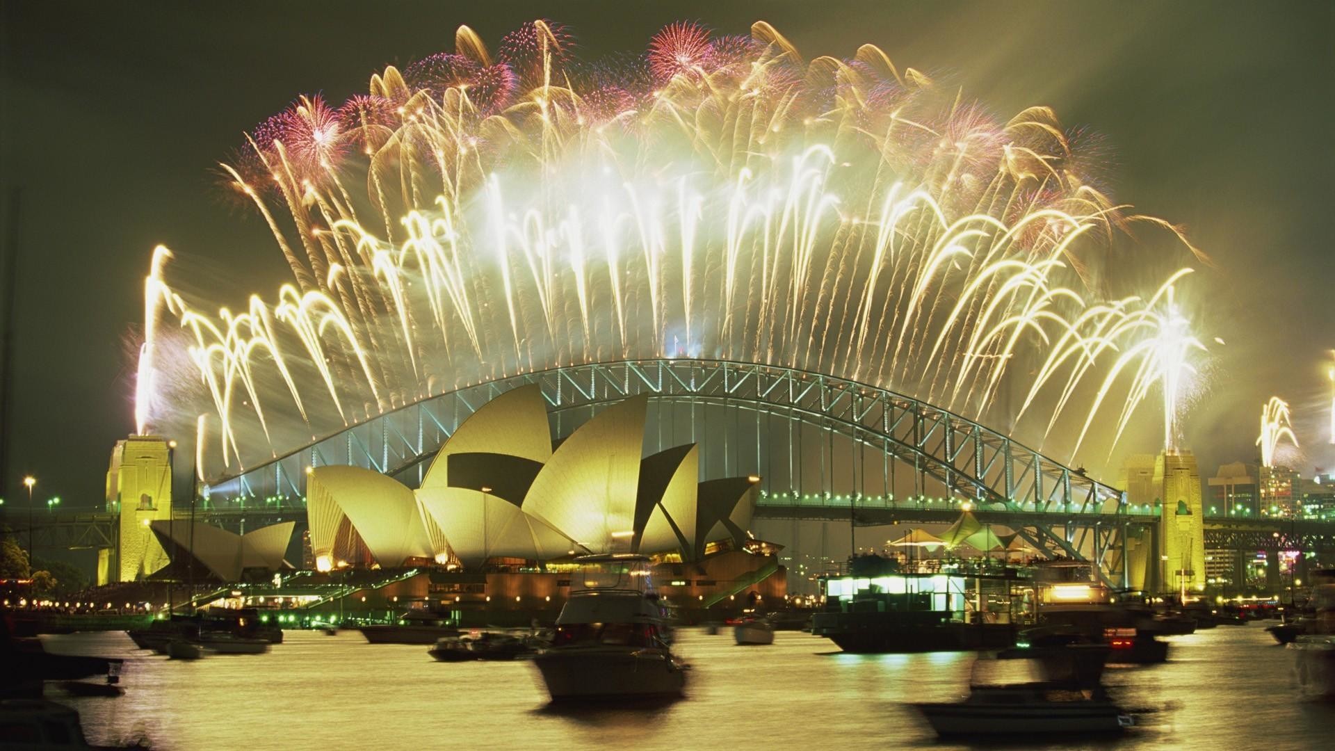 Sydney Opera House, Sydney Harbour Bridge, Fuochi d'artificio, Sydney, Notte, immagine di sfondo