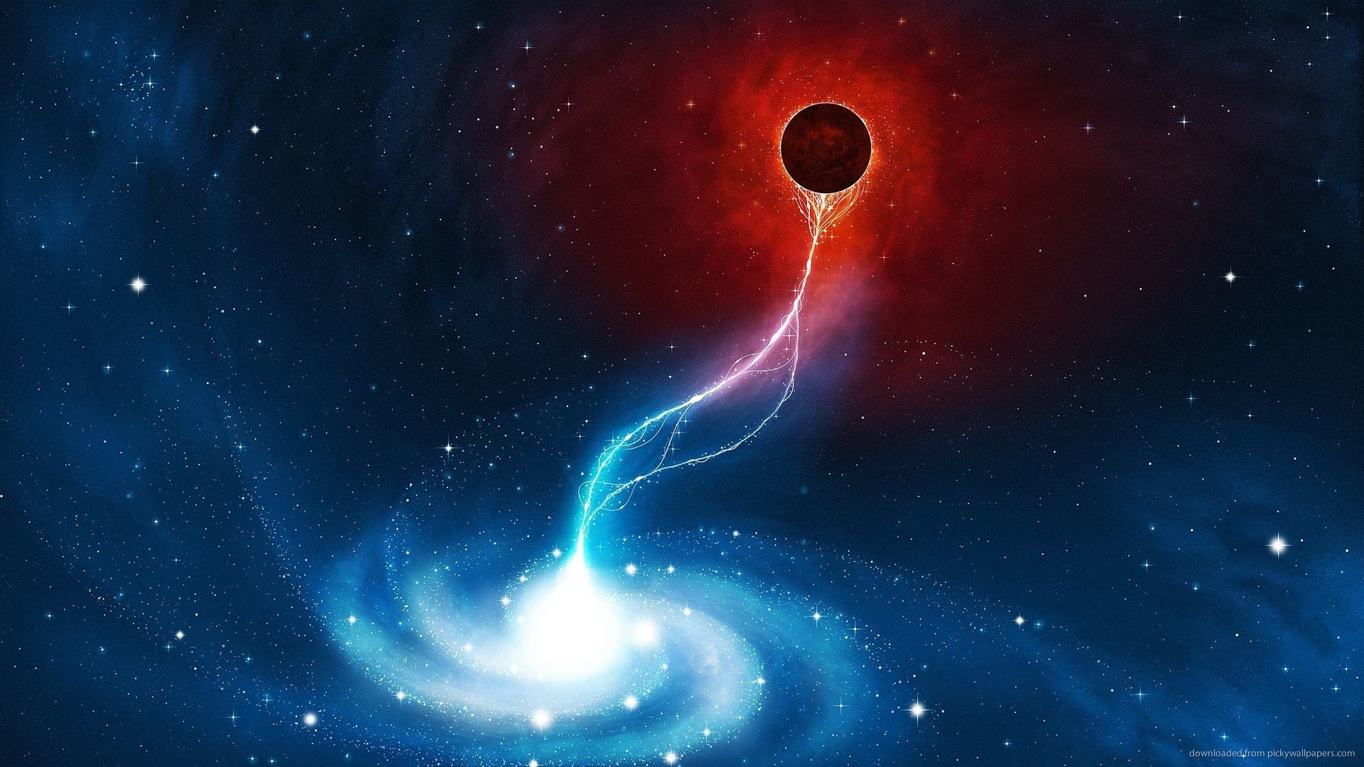 Buco nero, Galassia a spirale, Nebulosa rossa, Spazio, Full HD, wallpaper per portatile