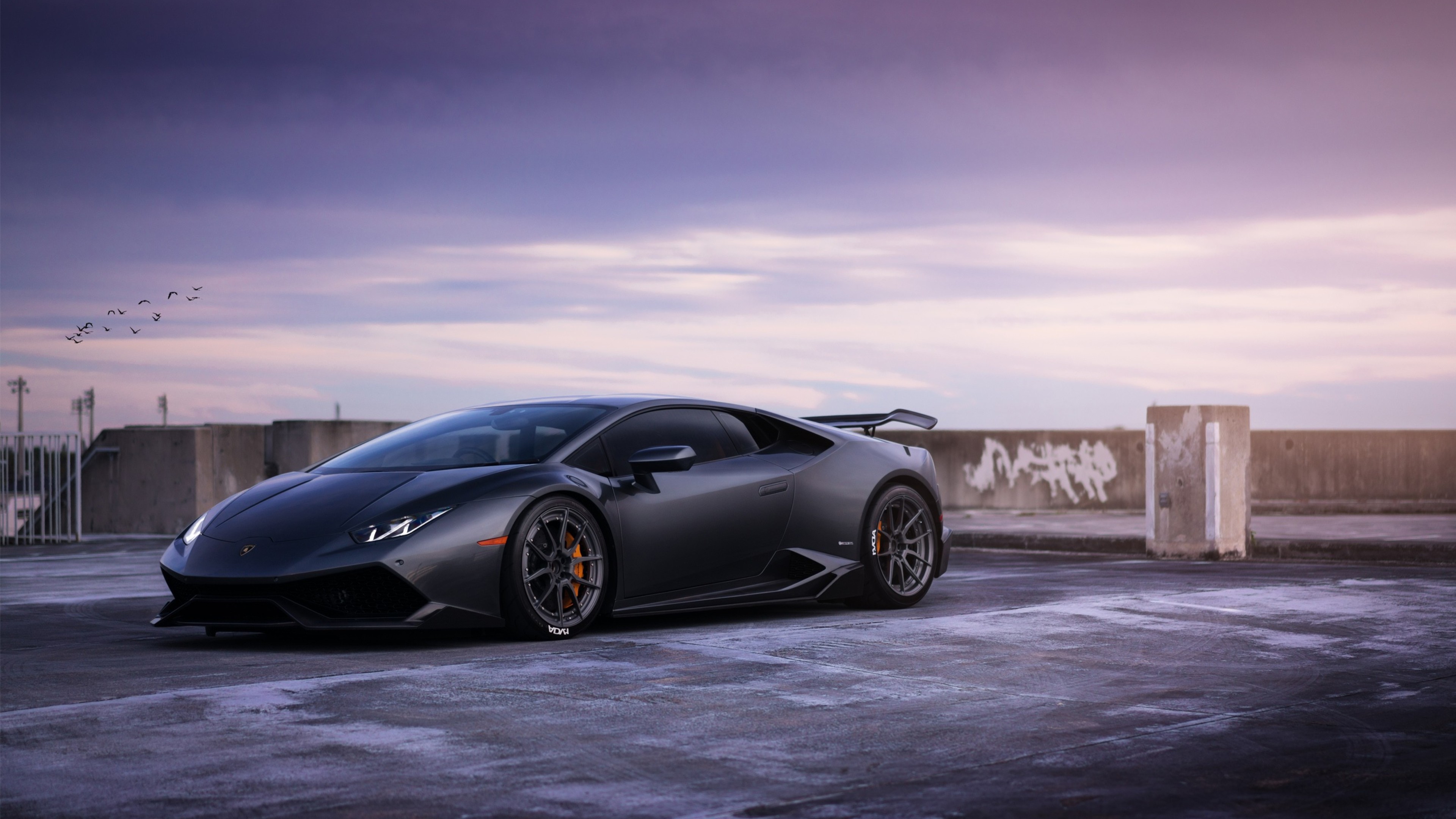 Lamborghini Huracán LP 610-4, Nero opaco, Crepuscolo, Supercar, 4K, sfondo per PC