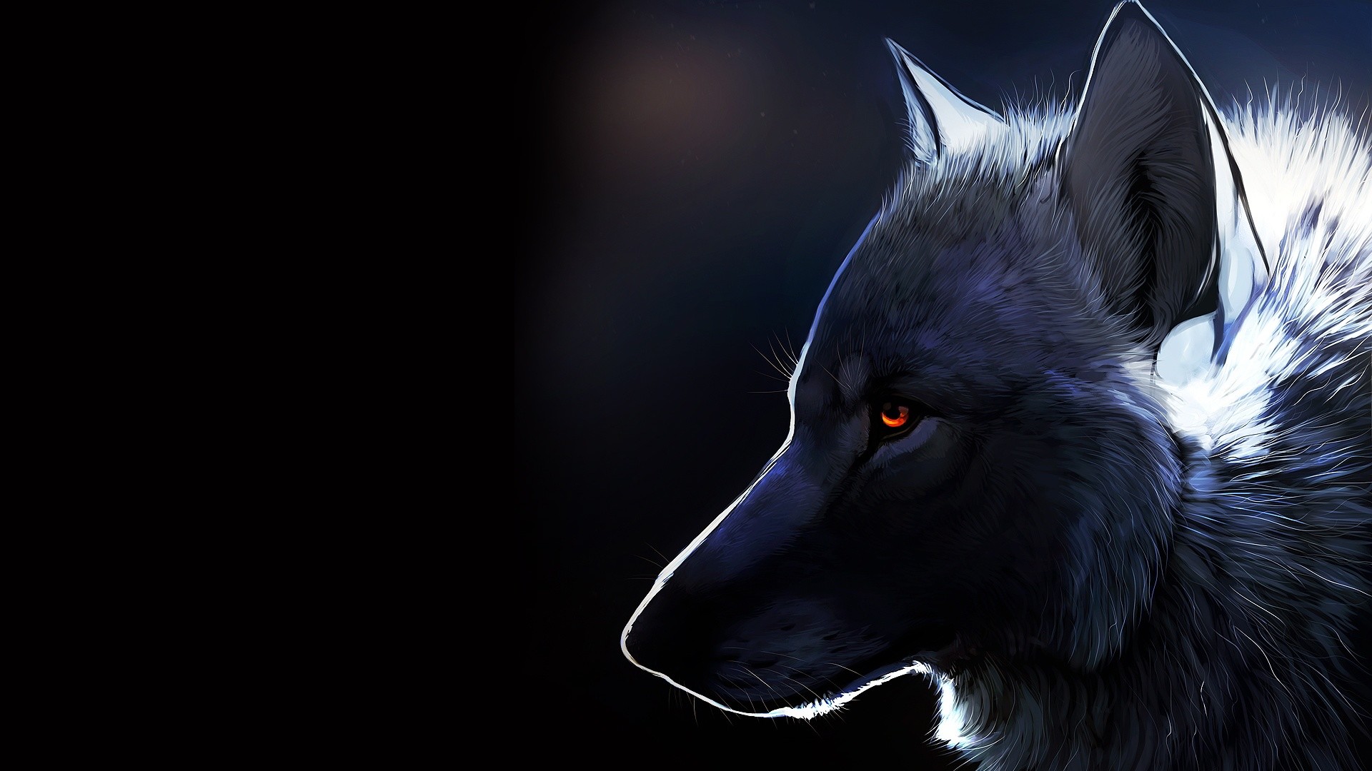 Lupo nero, Occhi arancioni, Arte digitale, Buio, Full HD, wallpaper per PC