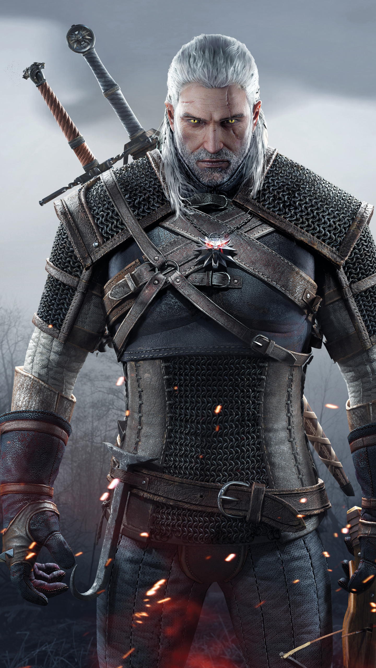 Geralt di Rivia, The Witcher 3: Wild Hunt, Armatura, Verticale, QHD+, sfondo per iPhone e Android