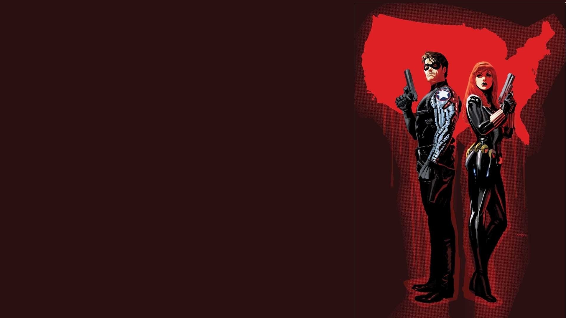 Winter Soldier, Vedova Nera, Marvel, Fumetto, Rosso, 1920x1080, immagine di sfondo