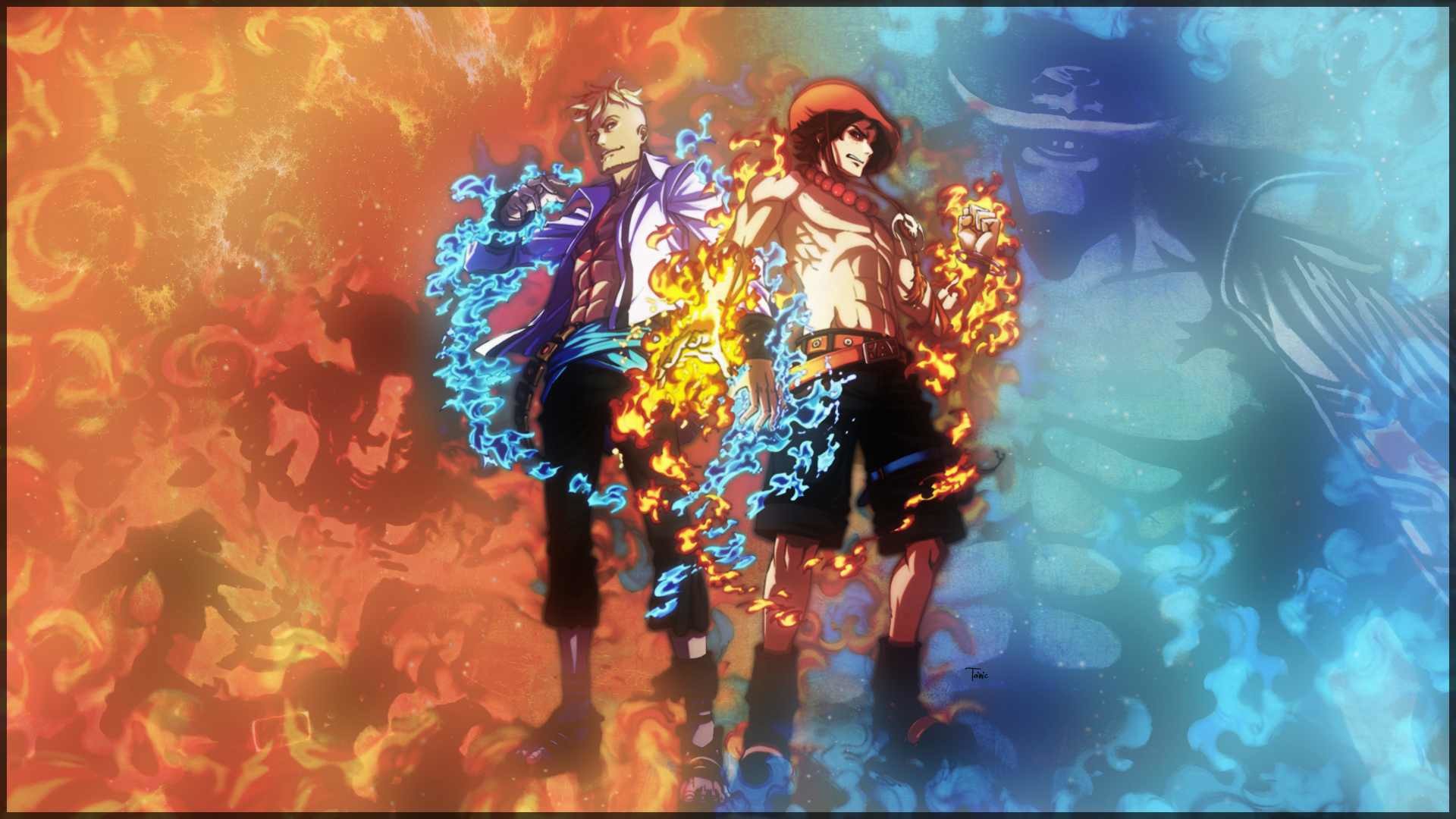 Portgas D. Ace, Marco, One Piece, Fuoco, Fiamme blu, Full HD, sfondo desktop