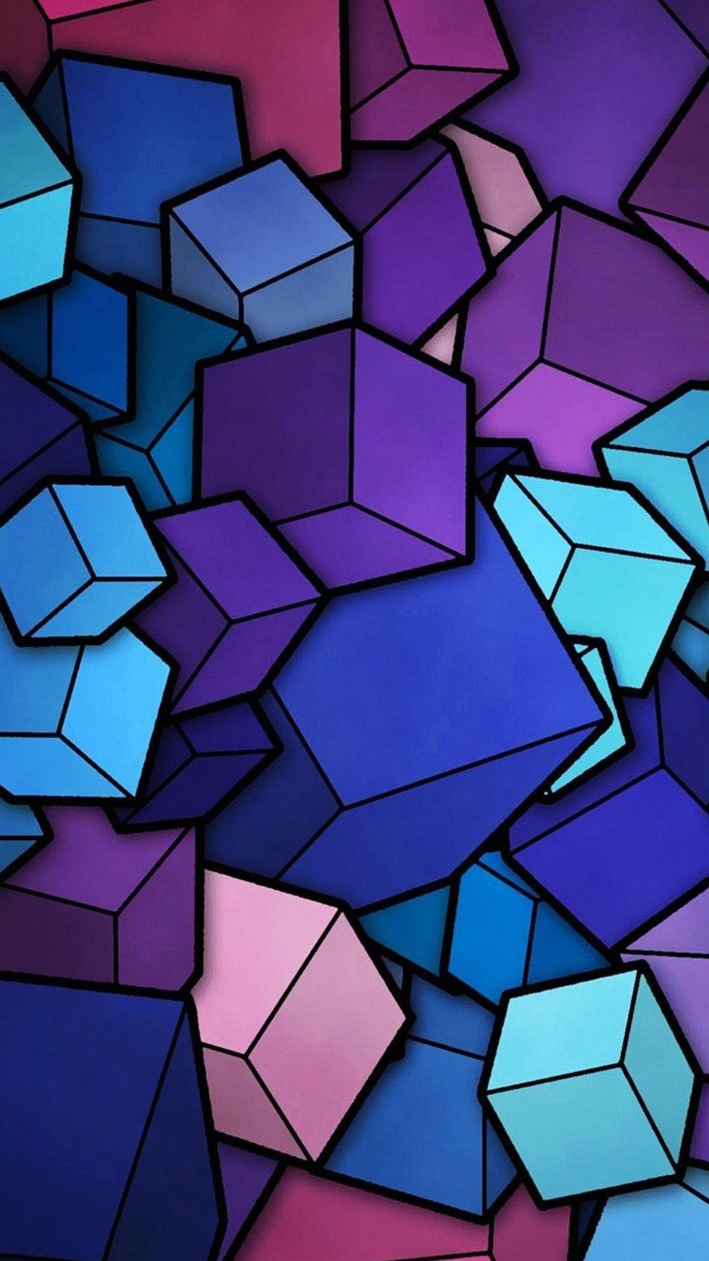 Cubi, Geometrico, Viola e blu, QHD+, sfondo verticale per cellulare