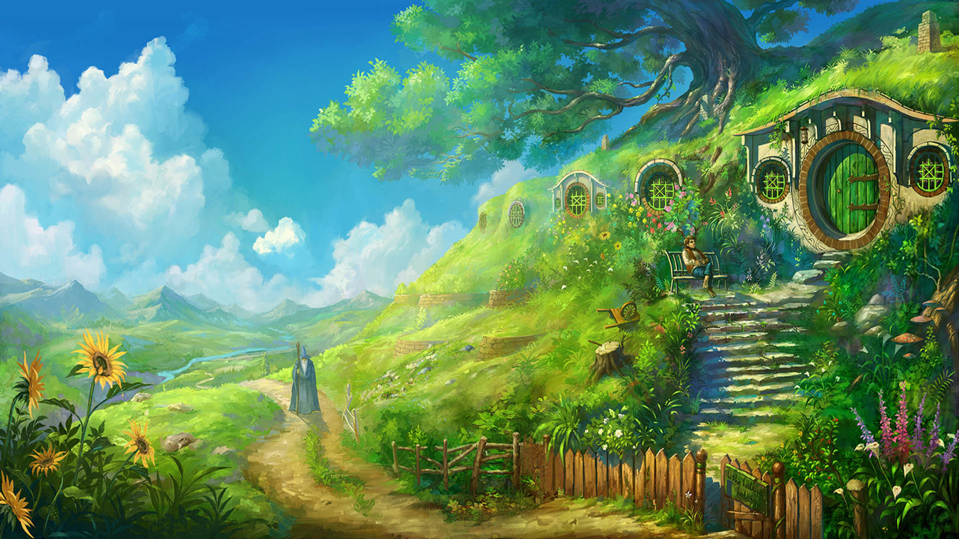 La Contea, Casa Baggins, Hobbiton, Colline, Full HD, sfondo desktop
