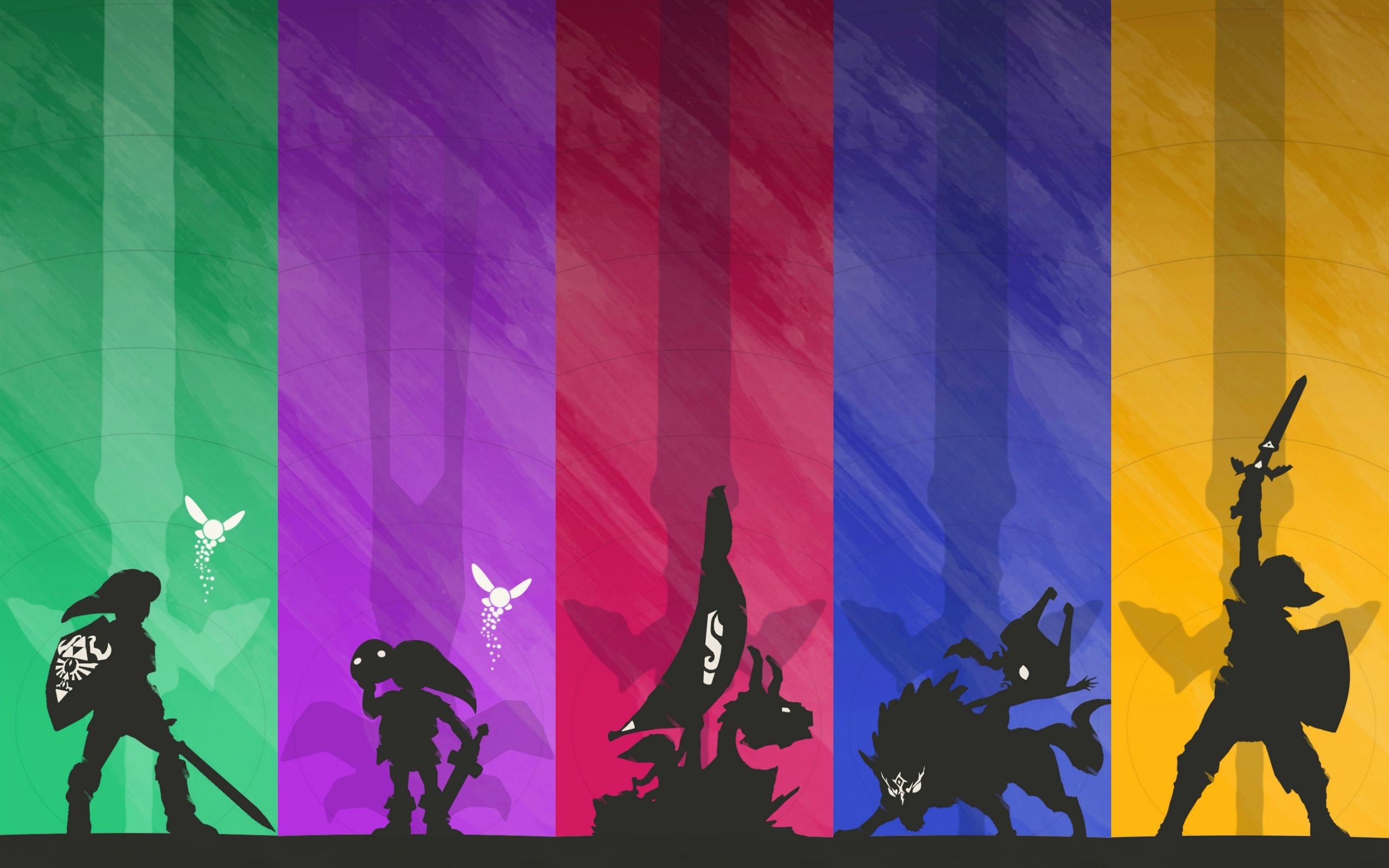 Link, Silhouette, Strisce colorate, Navi, 16:10 2K, sfondo widescreen